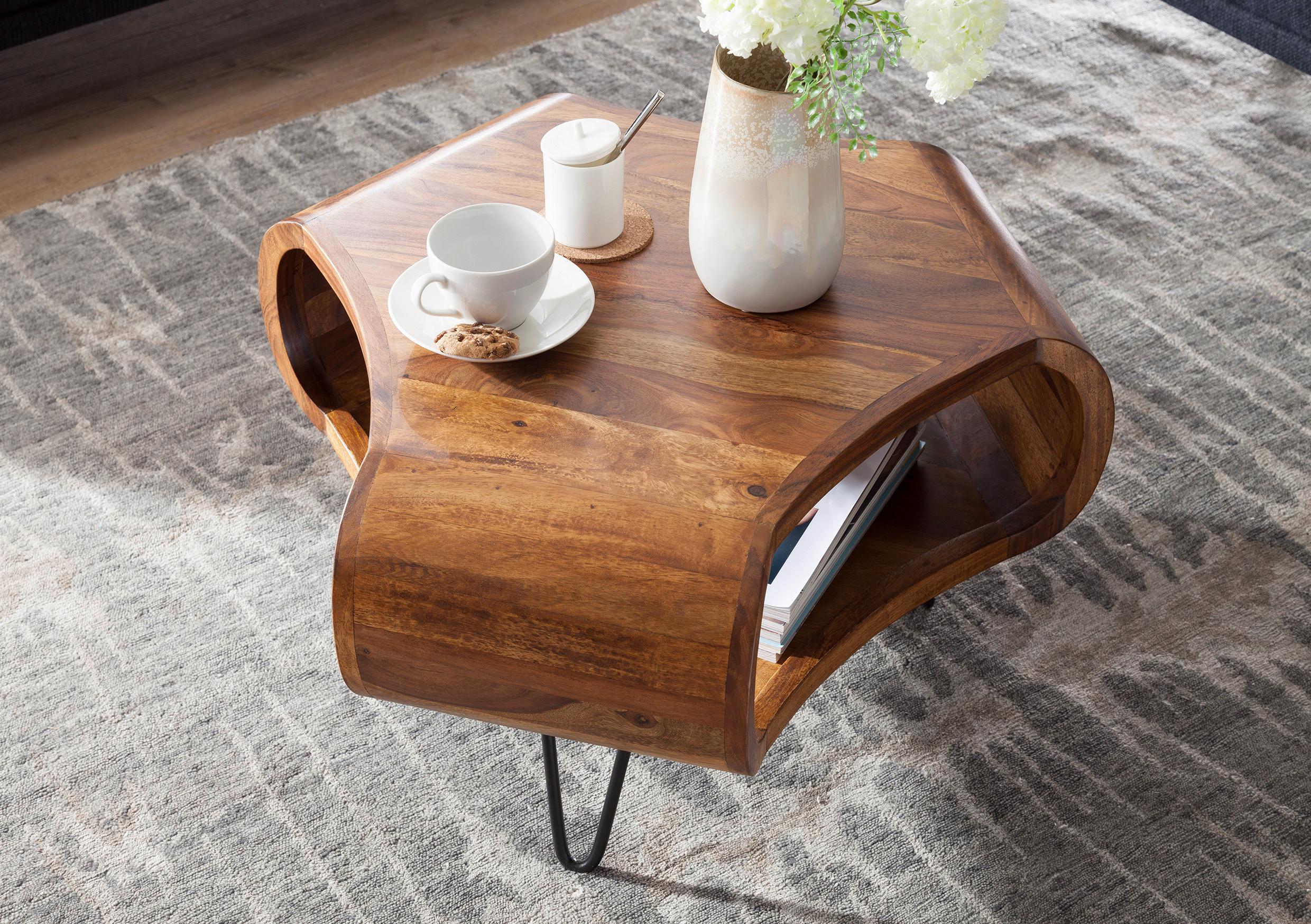 MID.YOU Couchtisch Holz mit Ablagefach Sheesham Massiv