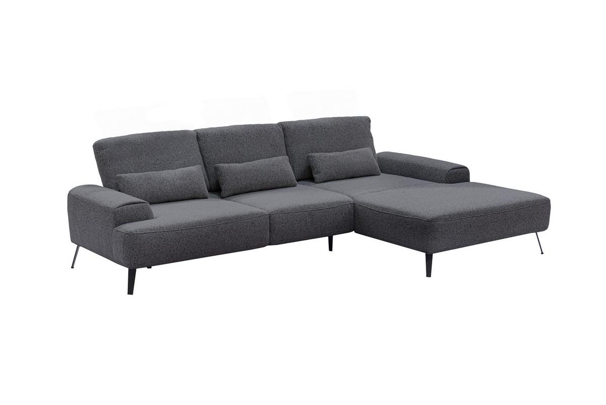 Ecksofa Astoria, Dunkelgrau Schenkel: 305x178 cm - Dunkelgrau/Schwarz, Design, Textil (305/178cm) - Livetastic