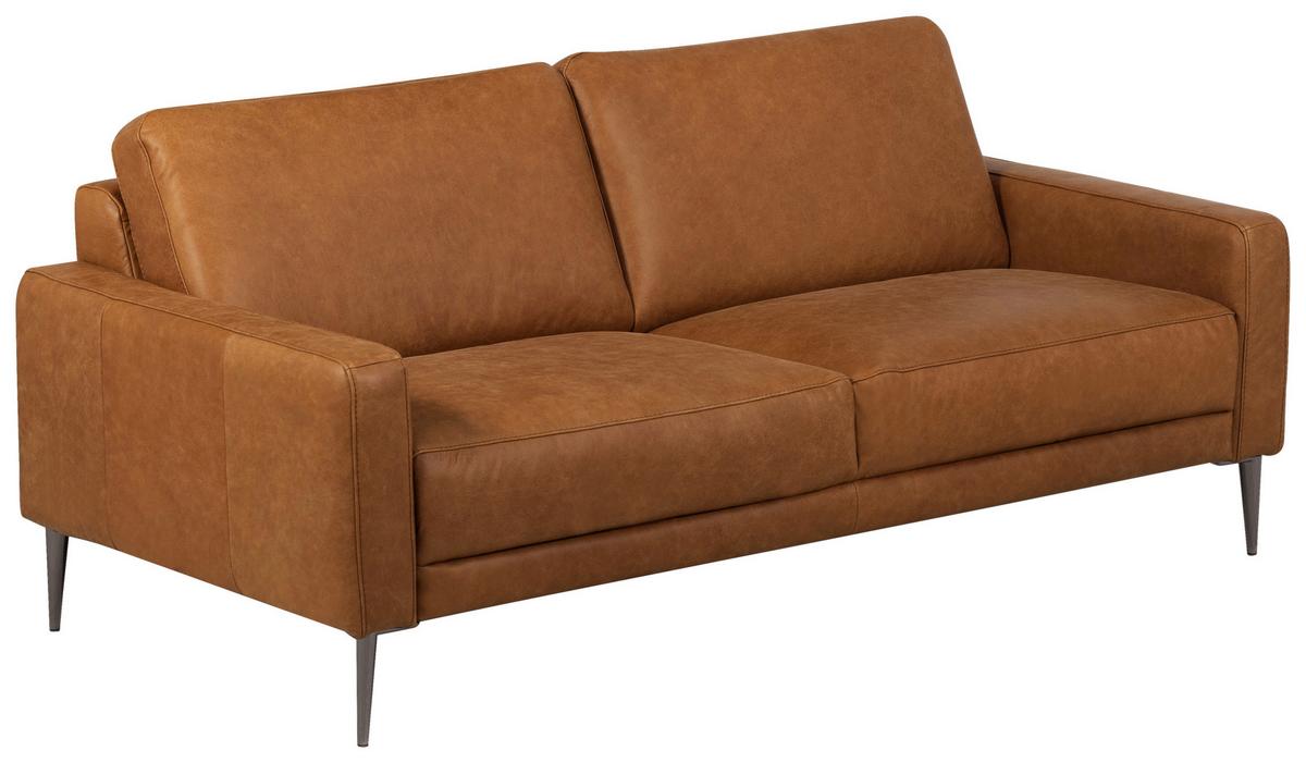 2-Sitzer-Sofa Spring, Cognac 157 cm - Cognac/Schwarzchrom, Design, Leder (157/85/92cm) - Livetastic