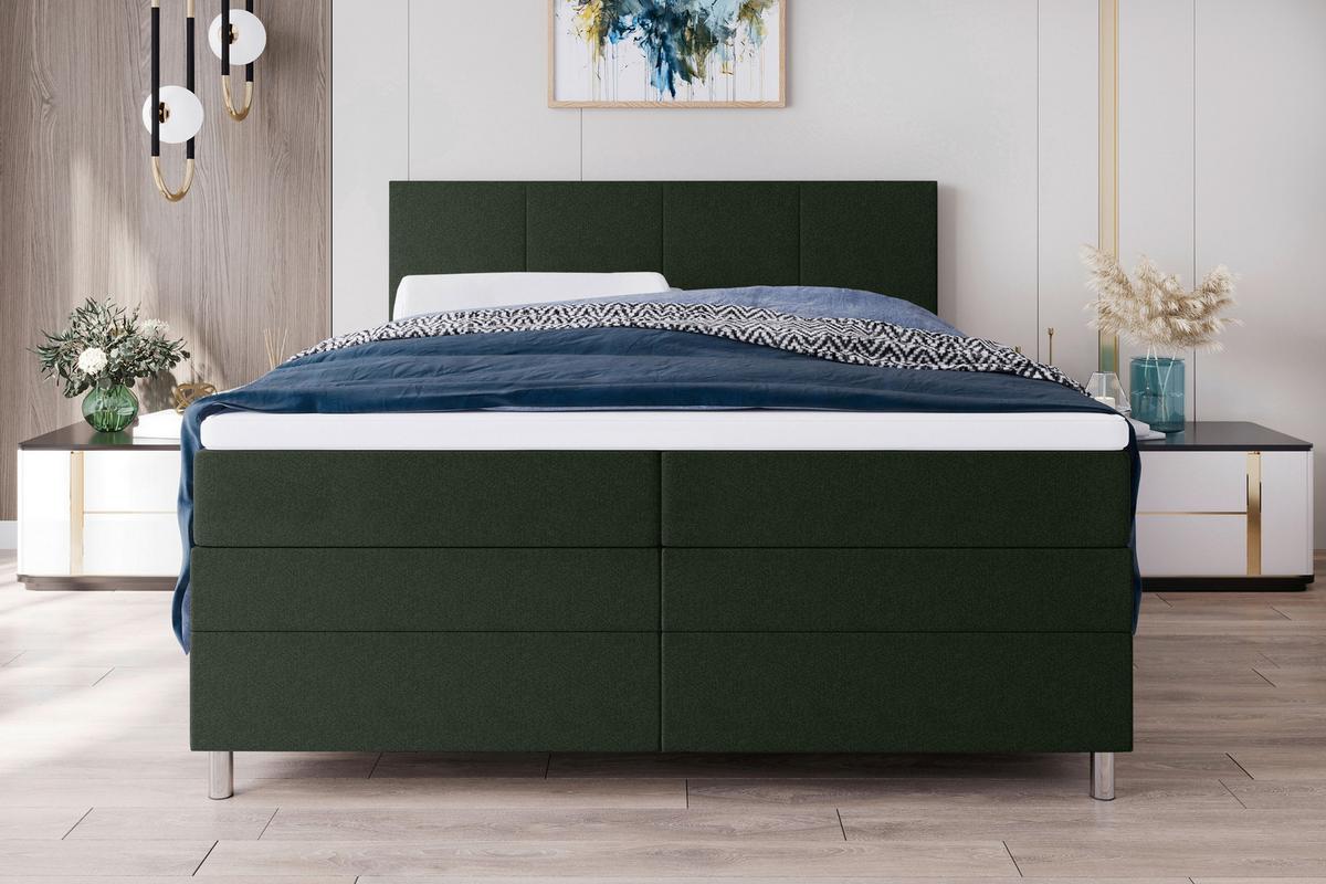 Boxspringbett mit Topper und Bettkasten 160x200 cm Messina - Chromfarben/Grün, KONVENTIONELL, Textil (160/200cm)