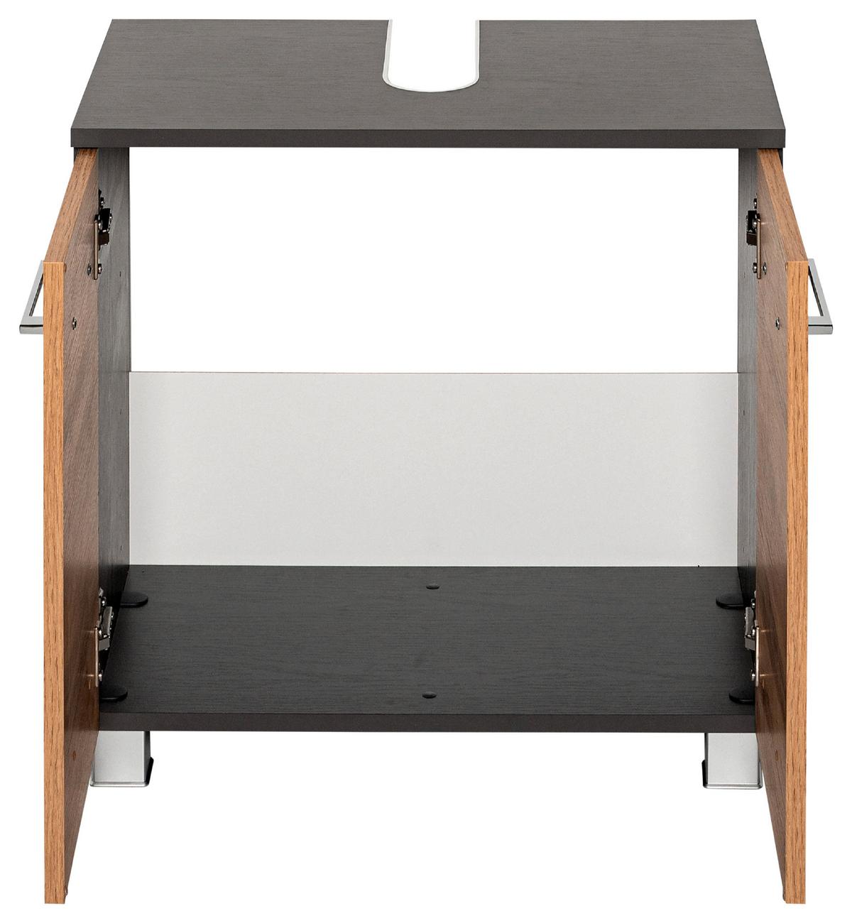 Waschbeckenunterschrank Paris Eiche Wotan/Weiß B: 60 cm - Silberfarben/Eiche Wotan, MODERN, Holzwerkstoff (60/53/35cm) - Held