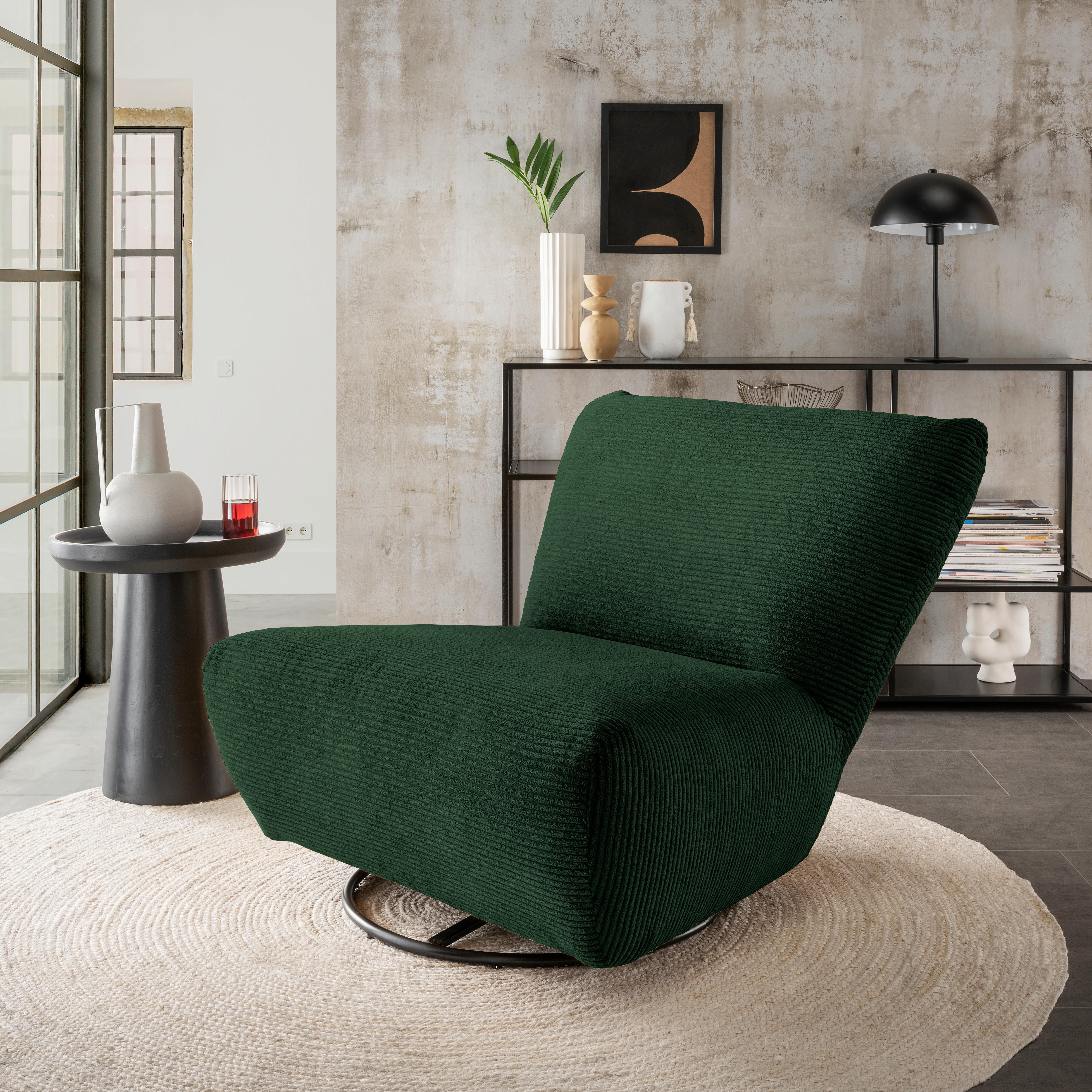 XXL-Sessel Cremallo Grün 360° drehbar, B: 95 cm - Schwarz/Grün, Trend, Textil (95/77/94cm) - Livetastic