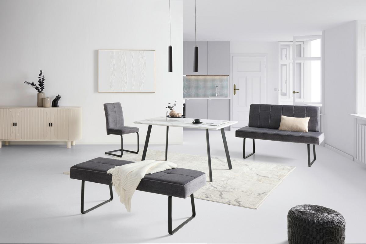 Sitzbank Tilos mit Lehne Samt dunkelgrau, B: 140 cm - Dunkelgrau/Schwarz, KONVENTIONELL, Textil/Metall (140/88/62cm) - MID.YOU