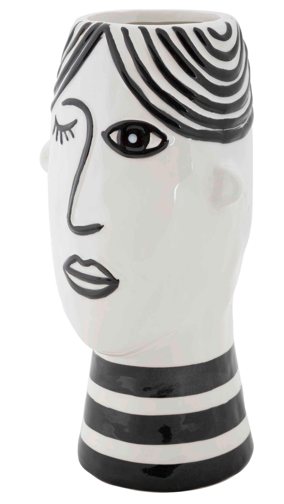 Vase Face Schwarz, Weiß B: 13,2 cm - Schwarz/Weiß, Basics, Keramik (13.2/26.3/11.8cm)