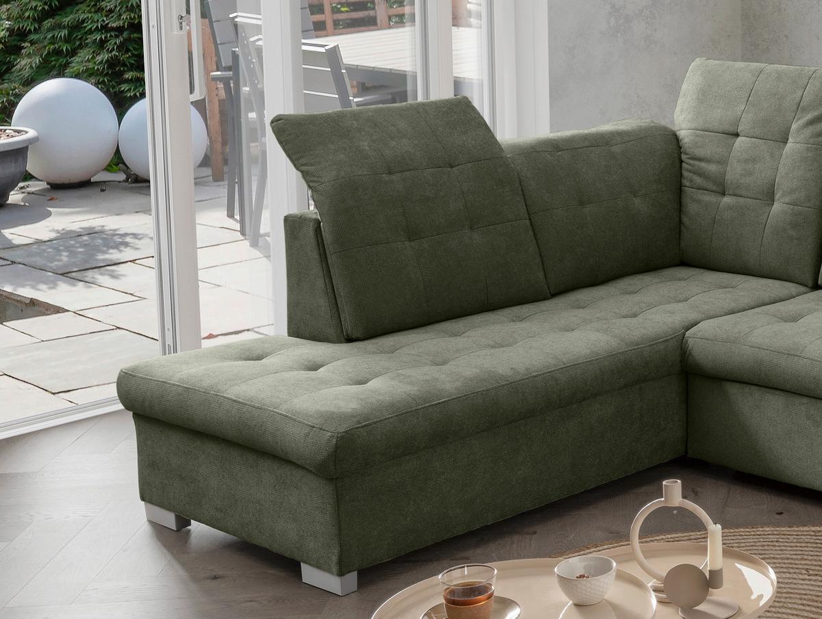 Wohnlandschaft Zira Dunkelgrün U: 212x330x169cm - Chromfarben/Dunkelgrün, MODERN, Textil (212/330/169cm) - Livetastic