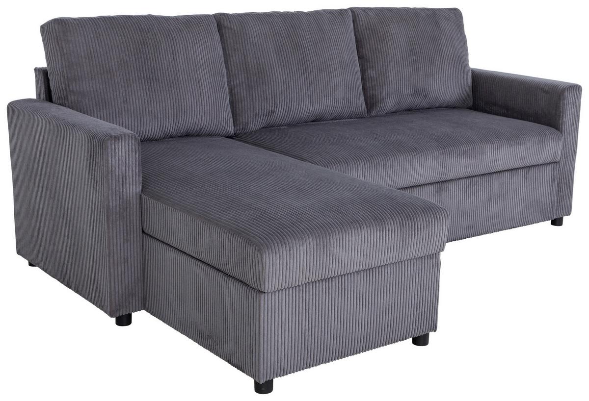Ecksofa Mit Schlaffunktion Paris Anthrazit Cord 215x145cm - Anthrazit/Schwarz, Basics, Holz/Holzwerkstoff (215/145cm)