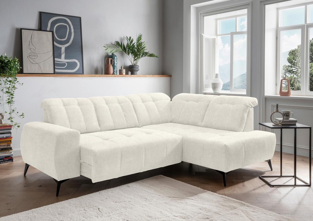 Ecksofa mit USB Anschluss Sano, Creme, S: 261x200 cm - Creme/Schwarz, MODERN, Textil (261/200cm) - Livetastic