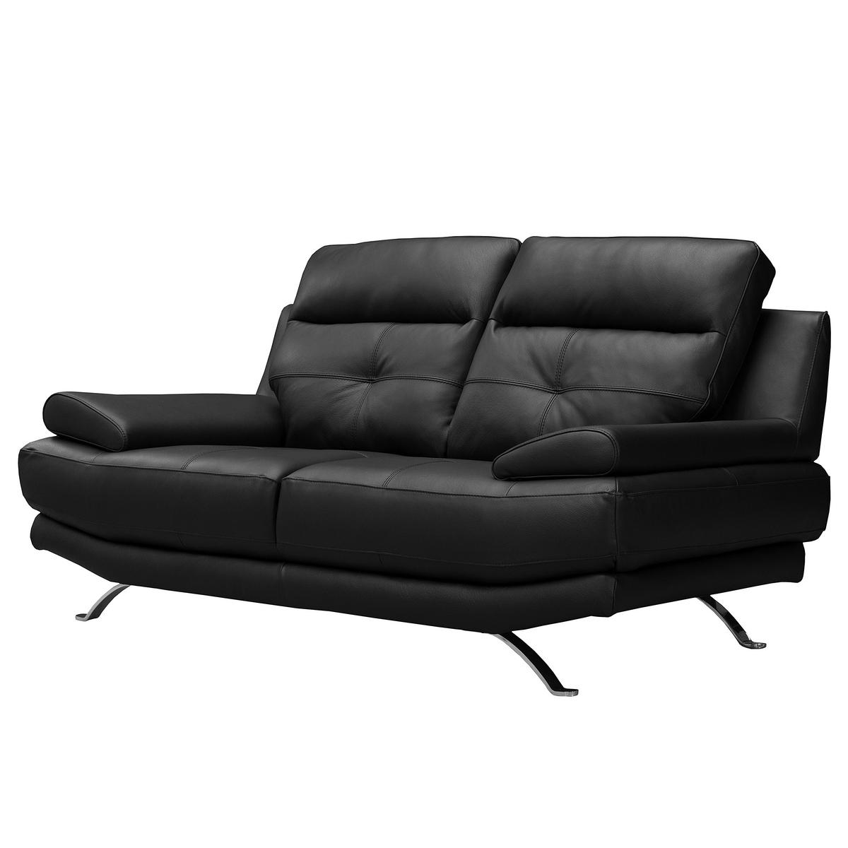 2-sitzer-sofa Derby Echtleder Schwarz B: 185 Cm - Chromfarben/Schwarz, Design, Leder (185/92/99cm) - Livetastic
