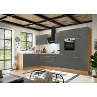 Eckküche mit Geräten 370x170 cm Grau/Eiche Dekor, Modern - Anthrazit/Eiche Artisan, LIFESTYLE, Holzwerkstoff (170/370cm) - Respekta