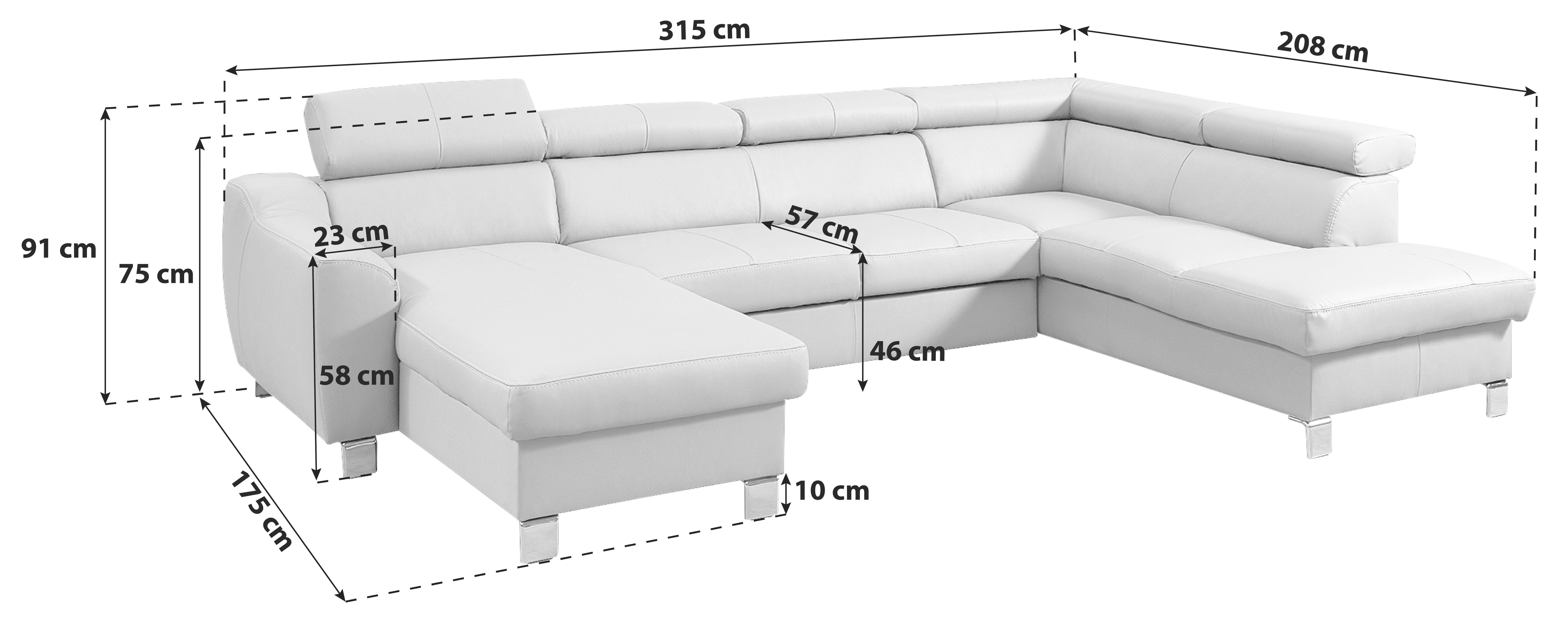 Wohnlandschaft Aspen Lederlook Beige 175x315x208 Cm - Chromfarben/Beige, Design, Leder/Textil (175/315/208cm) - Livetastic