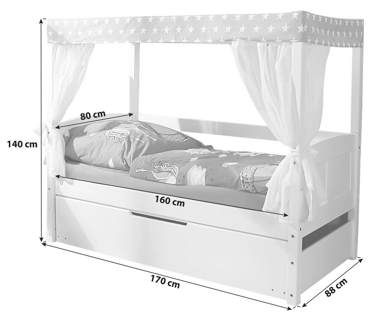 Dětská postel s nebesy LINO MINI závěs růžovobílý - bílá/růžová, Moderní, dřevo (80/160cm) - MID.YOU