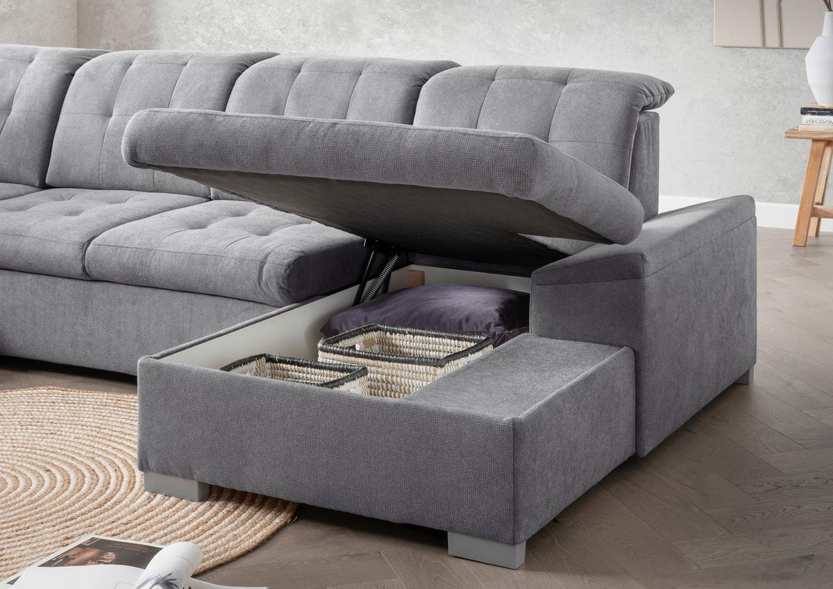 Wohnlandschaft Zira Dunkelgrau U: 212x330x169cm - Chromfarben/Dunkelgrau, MODERN, Textil (212/330/169cm) - Livetastic