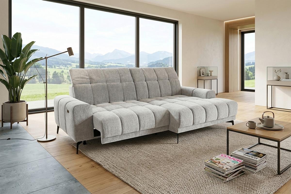 Rohová sedačka LAYA, pravá, stříbrná žinylka KANSAS - barvy stříbra/hořčicově žlutá, Moderní, textil (250/155cm) - Premium Living