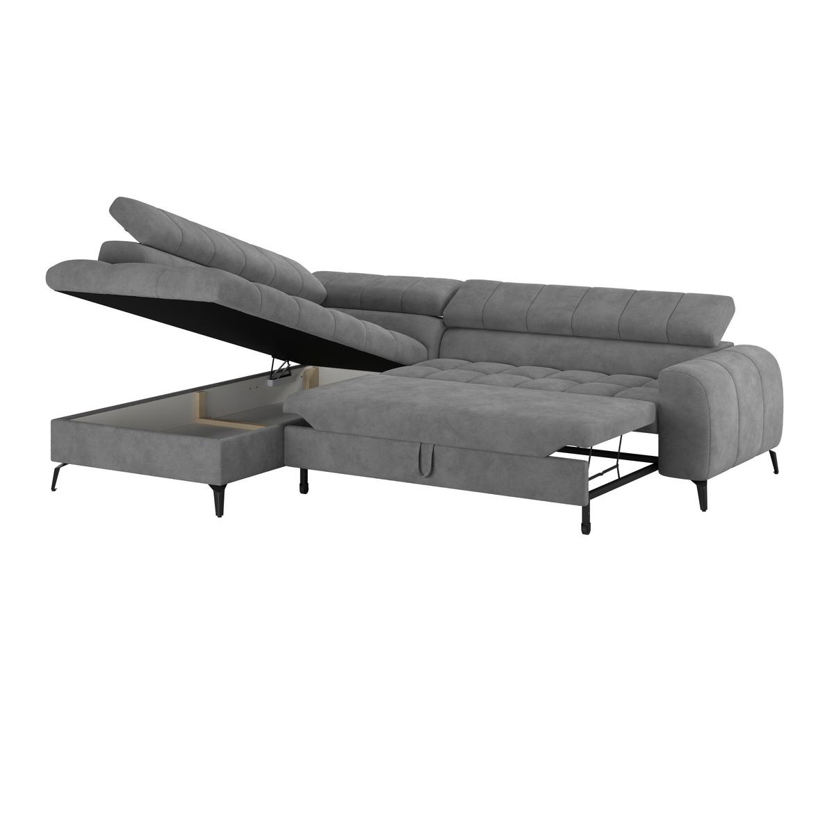 Ecksofa mit Schlaffunktion & Bettkasten Volf Graublau - Graublau/Schwarz, Trend, Kunststoff/Textil (203/261cm)