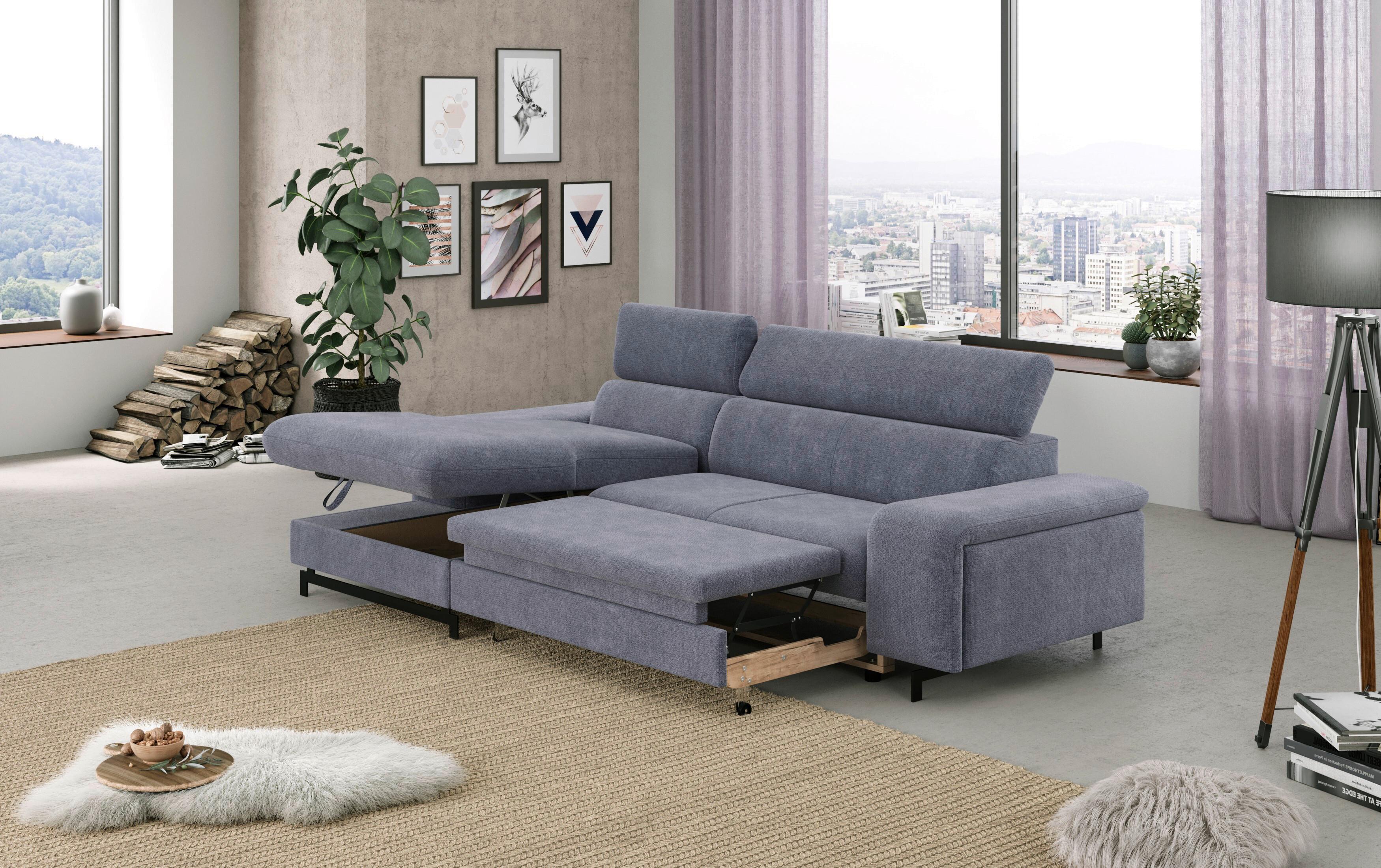 Ecksofa Mit Bettkasten Emma Blau 165x267 Cm - Blau/Schwarz, Textil (165/267cm) - MID.YOU