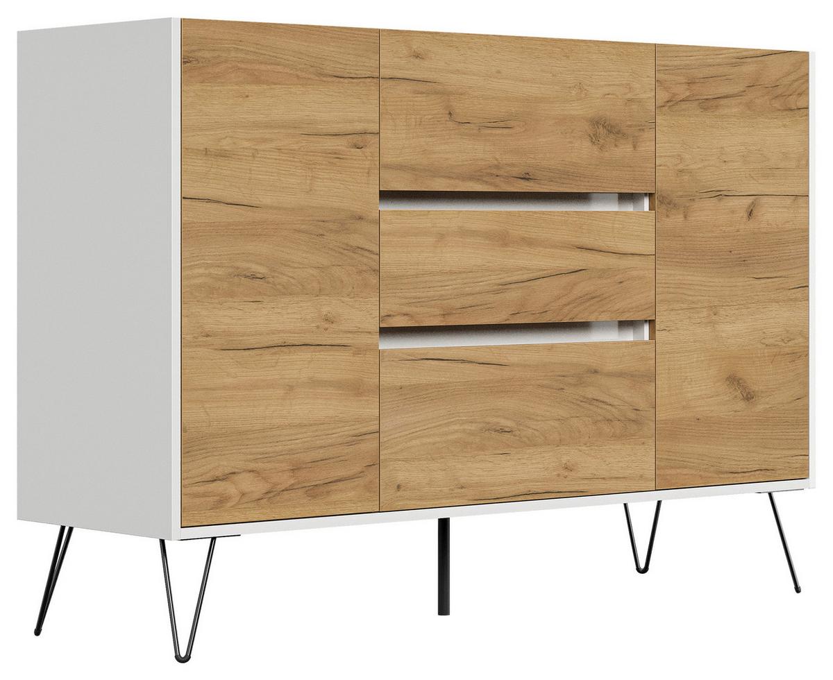 Sideboard Posseik Industrial Eichefarben/Weiß B: 140 cm - Elfenbein/Eichefarben, Design, Holzwerkstoff (140/93,6/42cm) - P & B