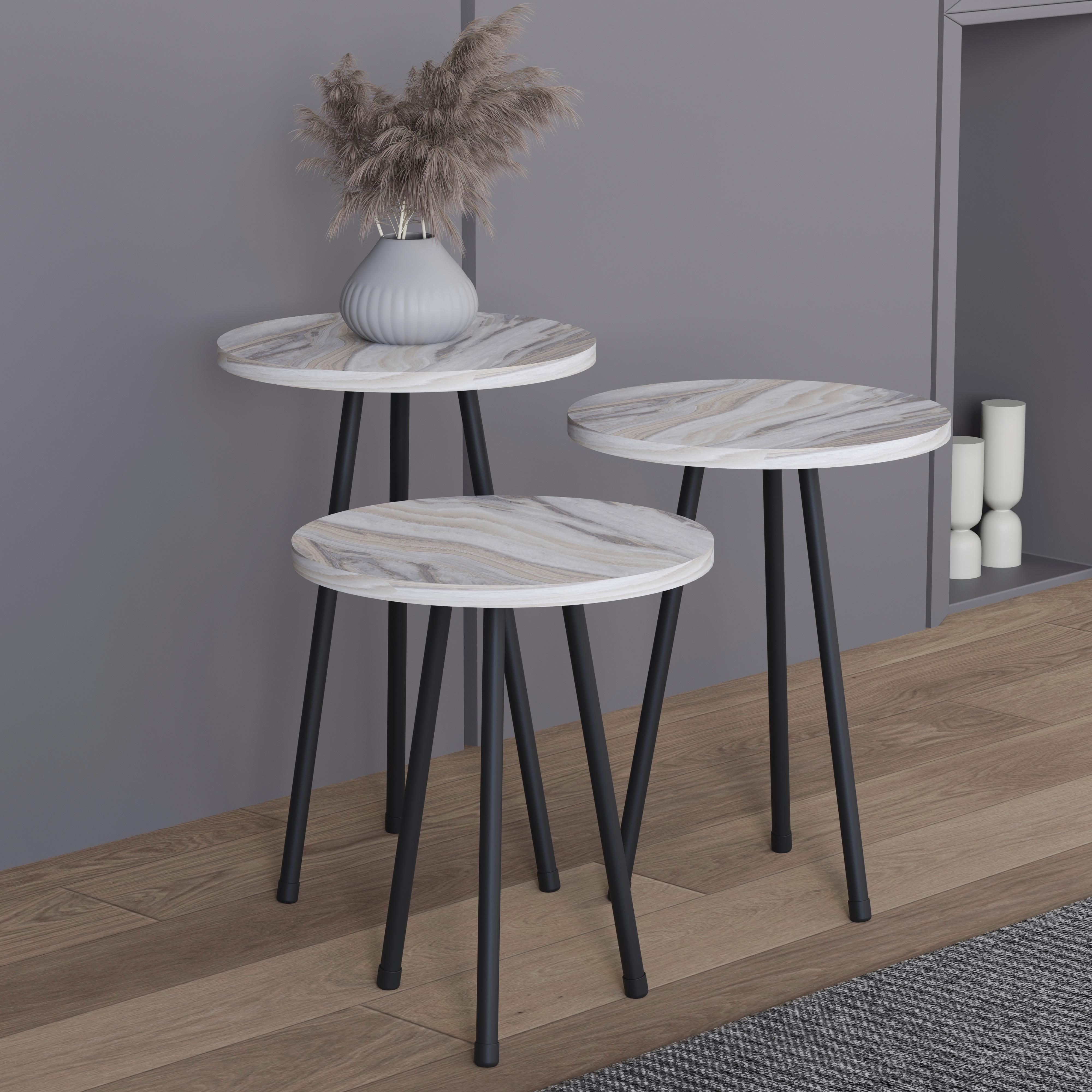 Beistelltischset Mirola Weiß D: 35 cm - Schwarz/Weiß, Design, Holzwerkstoff (35cm) - MID.YOU