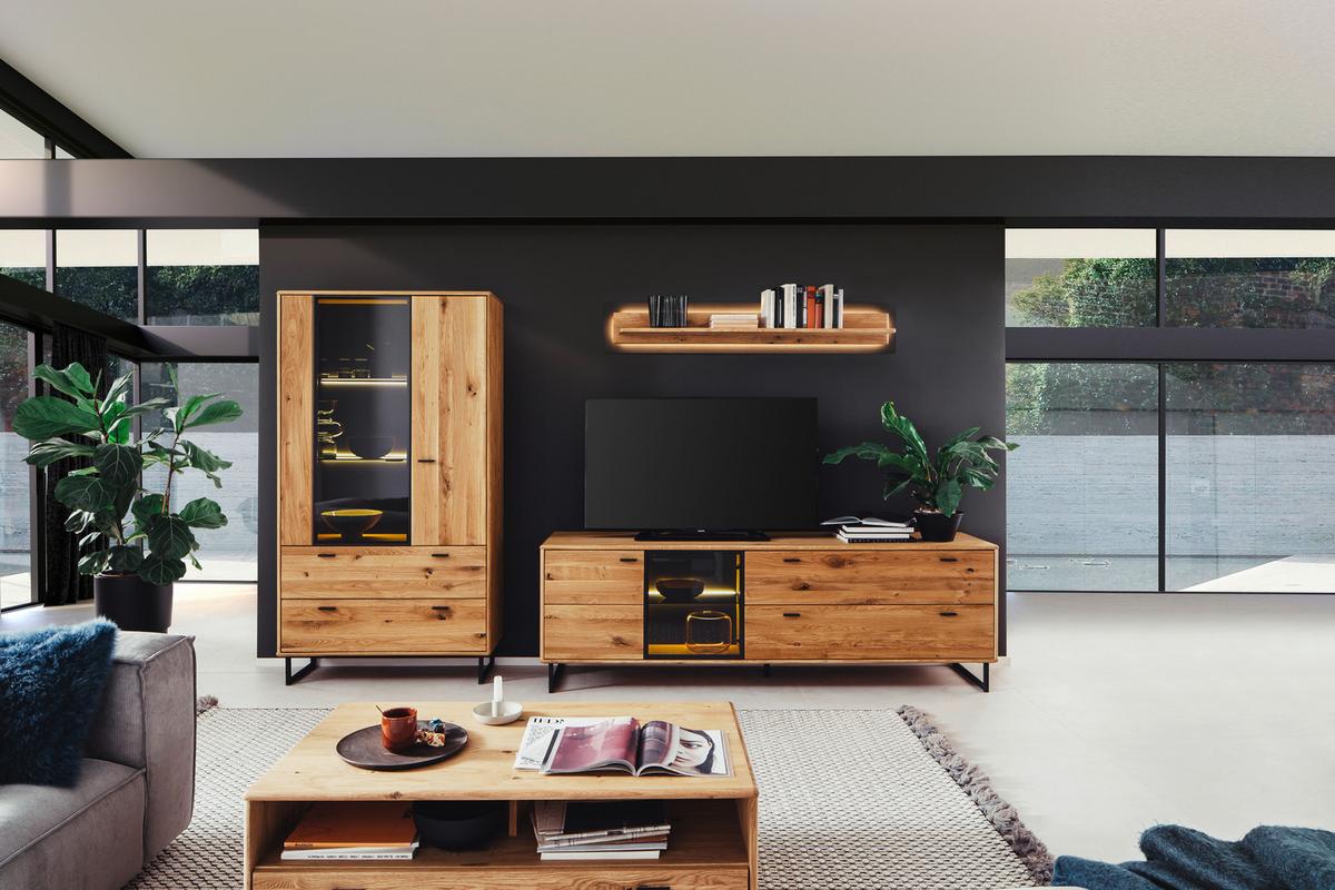 Wohnwand Arezzo Wildeiche/Anthrazit B: 319 cm - Wildeiche/Anthrazit, Design, Glas/Holz (319/186/50cm) - MID.YOU