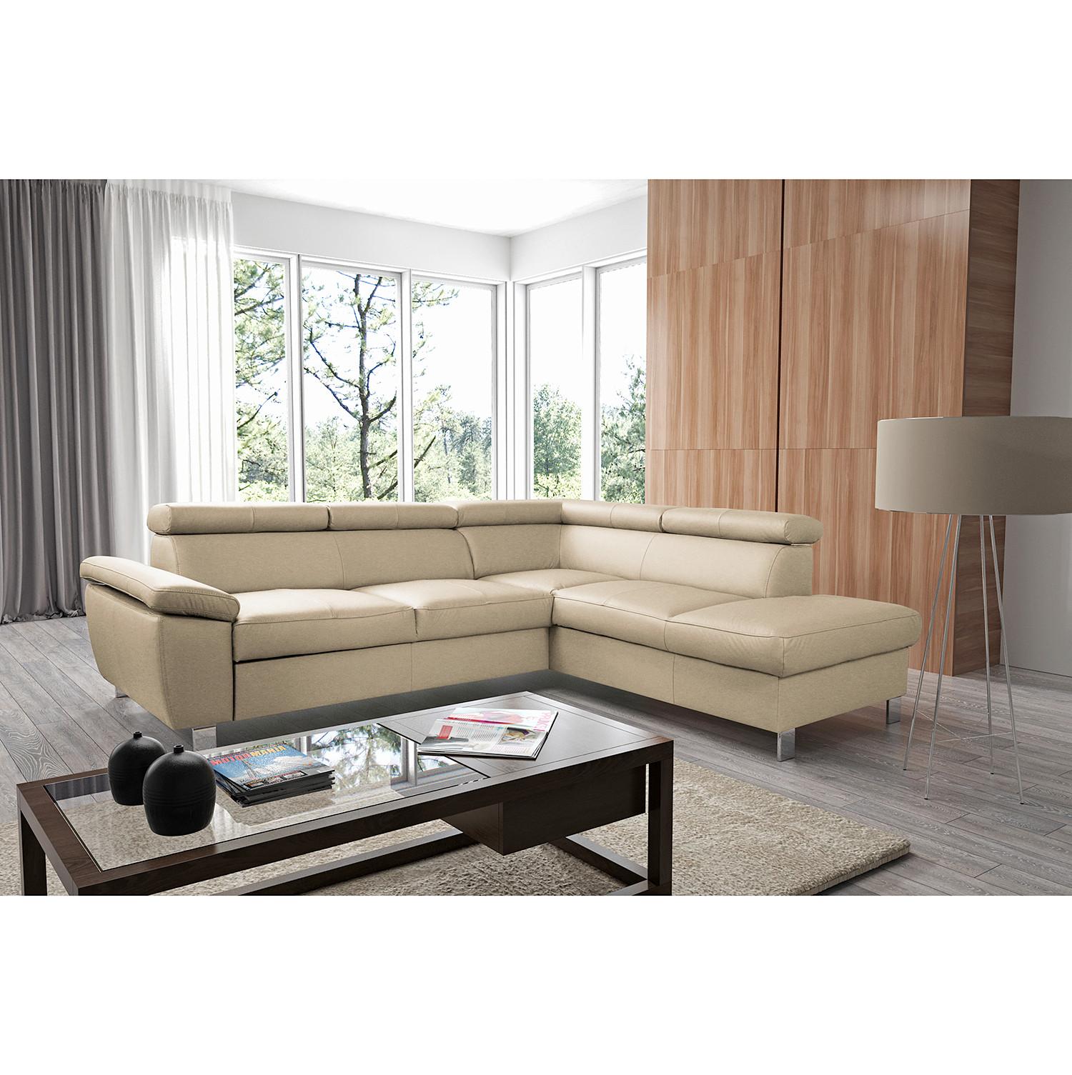 Ecksofa Lugano Teilleder Beige 248x208 - Chromfarben/Beige, Design, Leder/Textil (248/208cm) - Livetastic