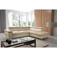 Ecksofa Lugano Teilleder Beige 248x208 - Chromfarben/Beige, Design, Leder/Textil (248/208cm) - Livetastic