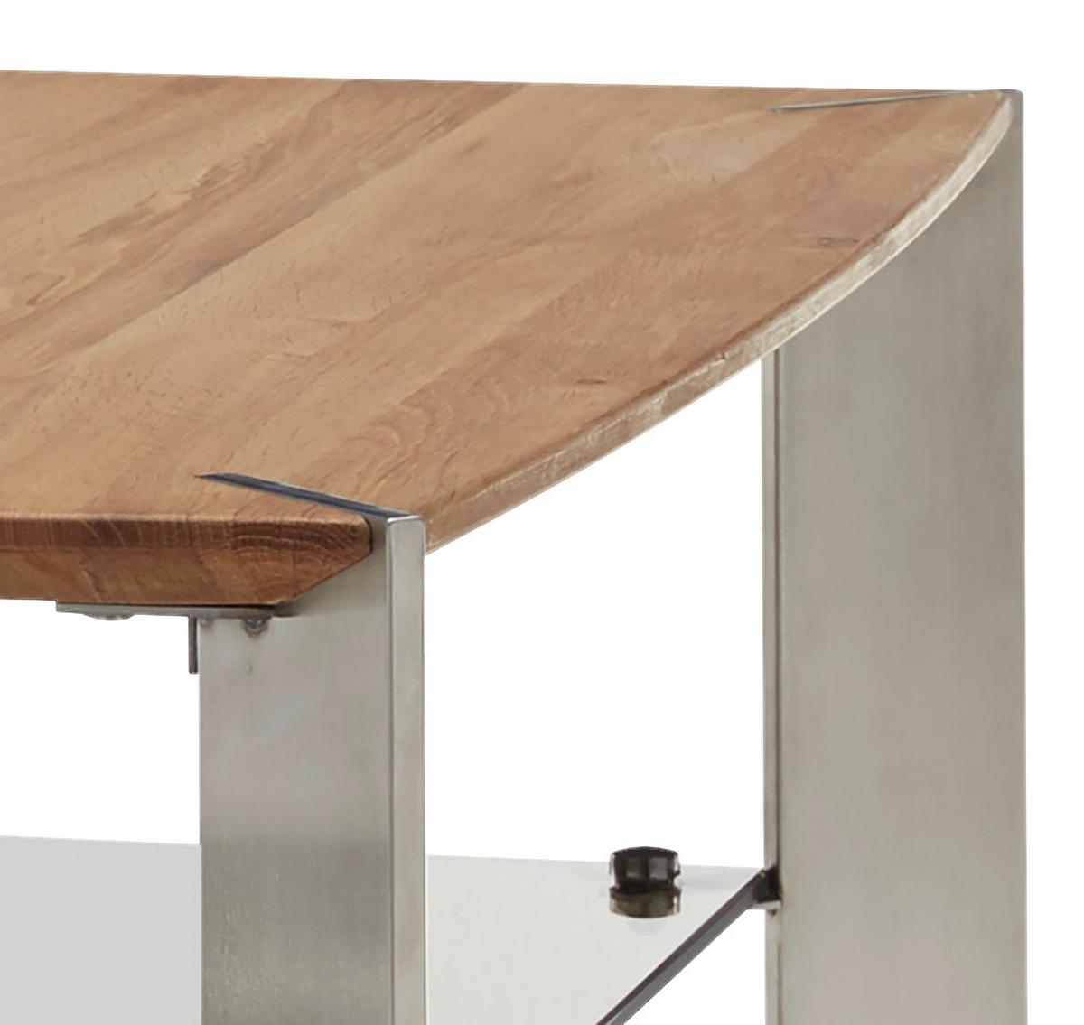 Beistelltisch mit Ablageplatte Nelia, Eiche/Edelstahl - Edelstahlfarben/Eichefarben, MODERN, Glas/Holz (50/41/50cm) - Livetastic