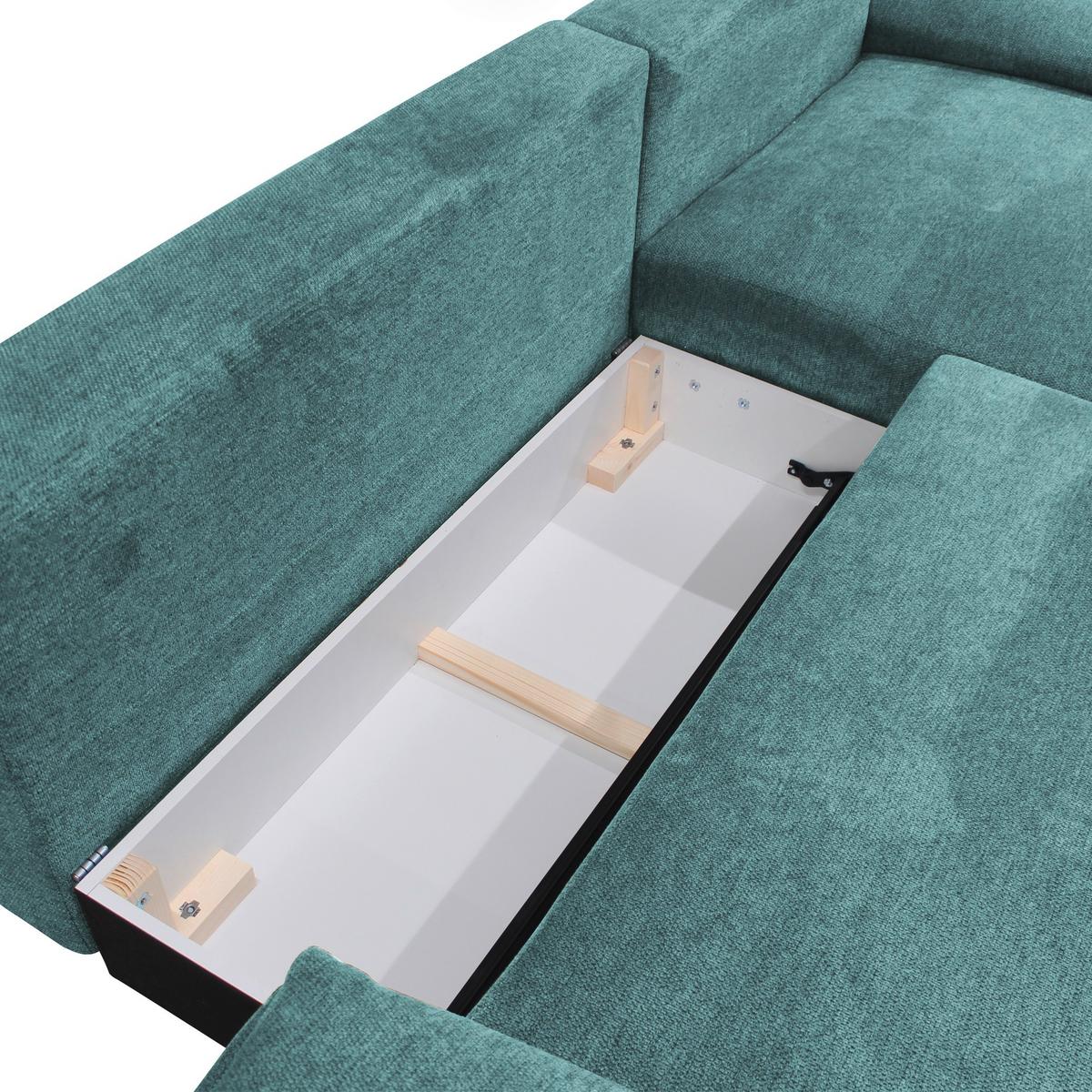 Ecksofa mit Bettkasten Lagacy 260x192 cm Webstoff Mintgrün - Schwarz/Mintgrün, Design, Textil (260/192cm) - MID.YOU