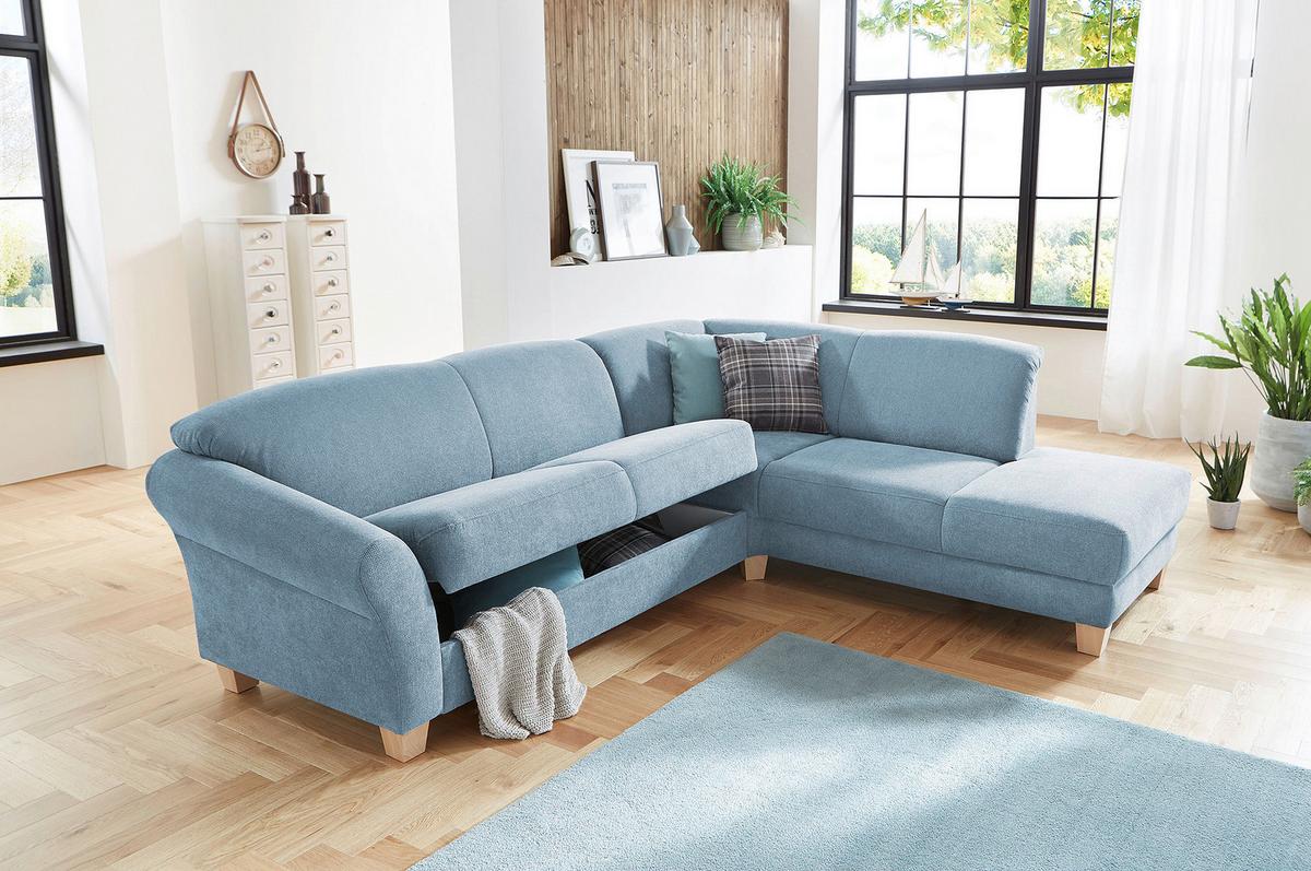Ecksofa Gotland hellblau mit Bettkasten, 257x212 cm - Naturfarben/Hellblau, KONVENTIONELL, Textil (257/212cm) - Sit & More