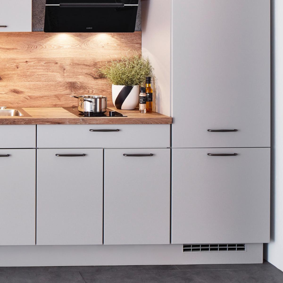 Küchenzeile Fontana Ohne Geräte 295 Cm Steingrau - Eichefarben, MODERN, Holzwerkstoff (295cm)