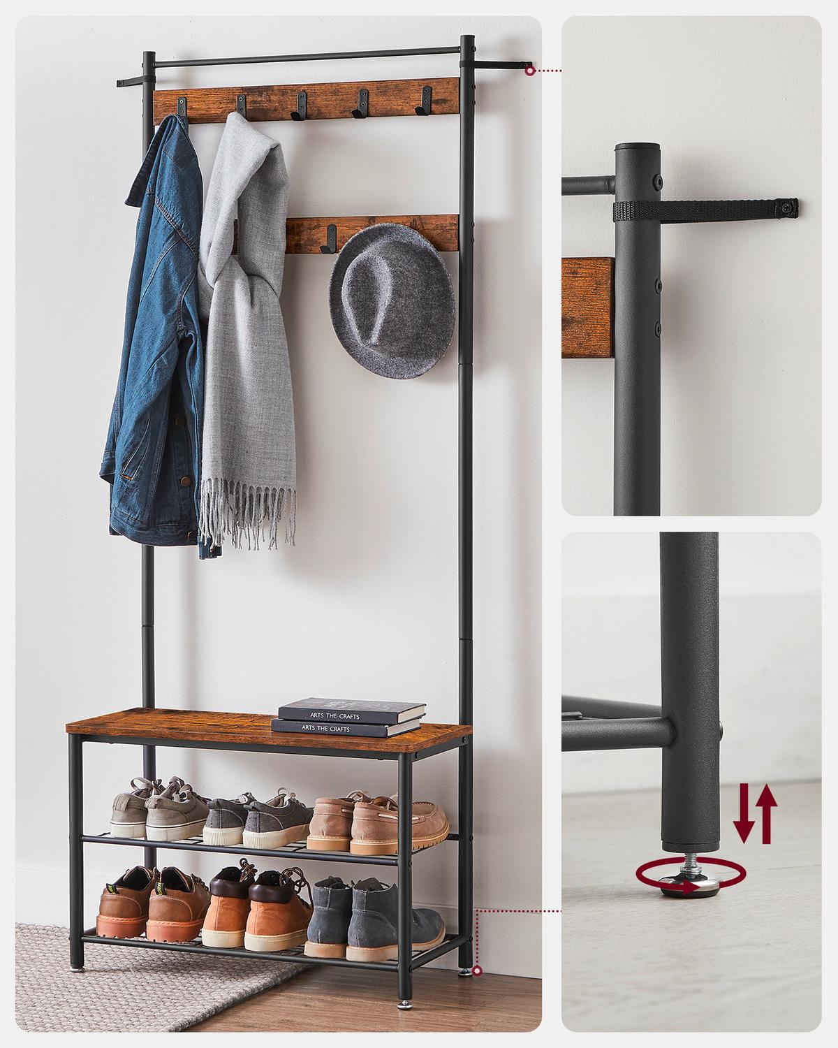 Garderobenständer Mit Sitzfläche, B: 70cm, H: 175 Cm - Schwarz/Braun, Trend, Holzwerkstoff/Metall (70/175/32cm) - Boxxx