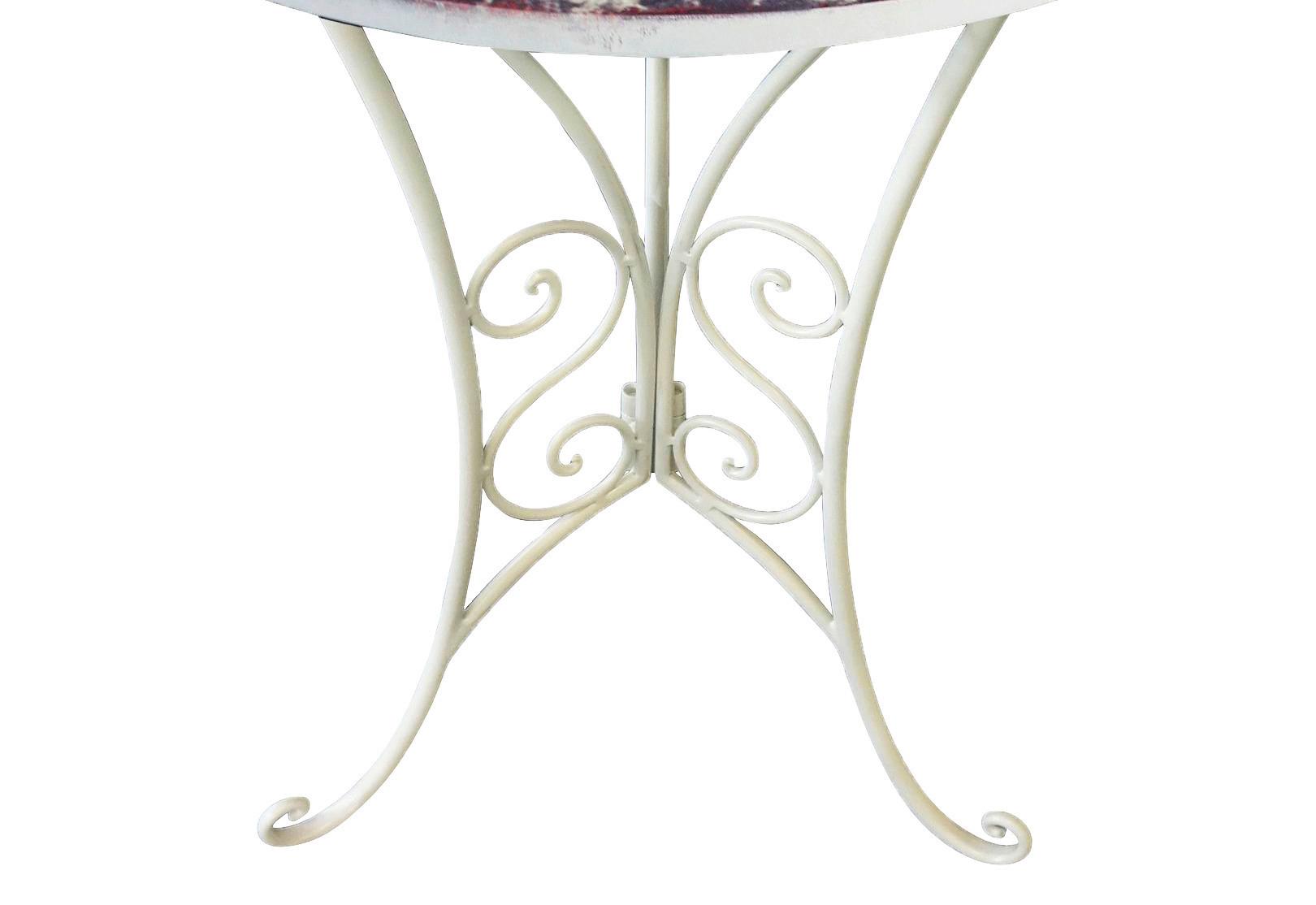 Gartenbeistelltisch aus Eisen Ø ca. 38 cm Floral, Weiß - Weiß, MODERN, Metall (38/53cm)