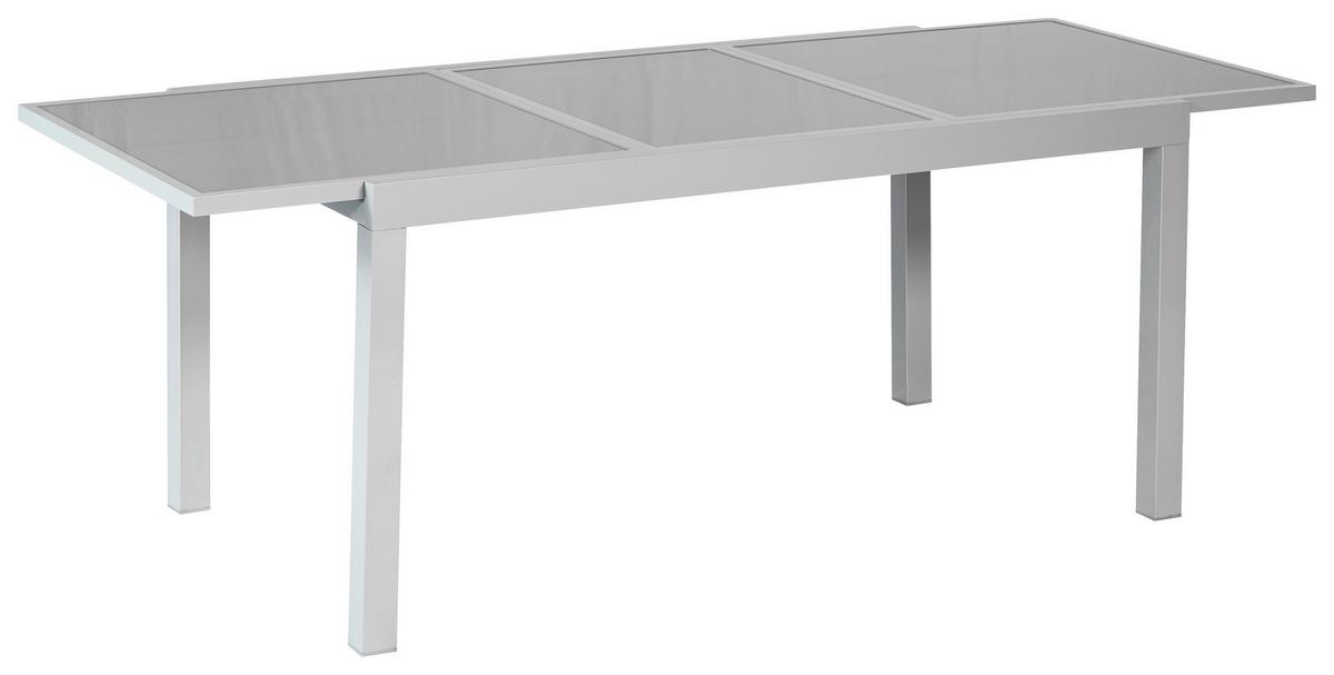 Gartentisch ausziehbar Metall/ Glas L: 120-180 cm - Silberfarben, KONVENTIONELL, Glas/Metall (120/90/75cm) - Gardenson