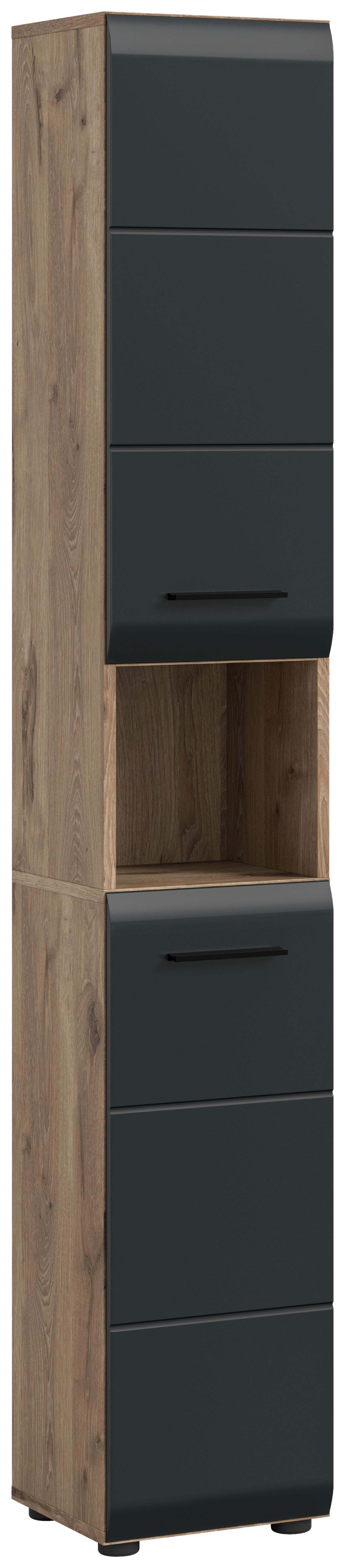 Hochschrank Ice Schwarz/Eiche Dekor B: 30cm