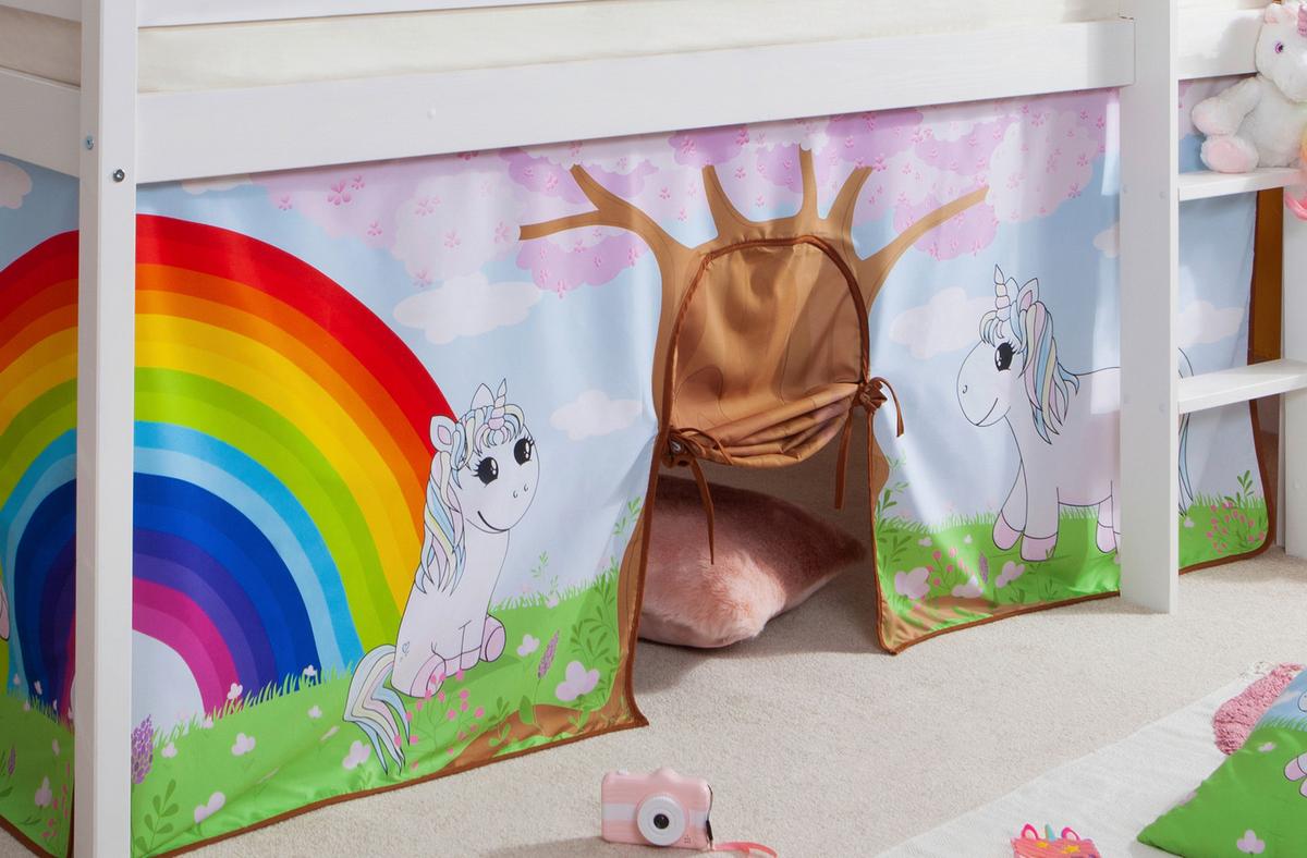 Hochbett Malte Weiß inkl. Rollrost, Matratze, 90x200 cm - Weiß/Naturfarben, Natur, Holz/Textil (90/200cm) - MID.YOU