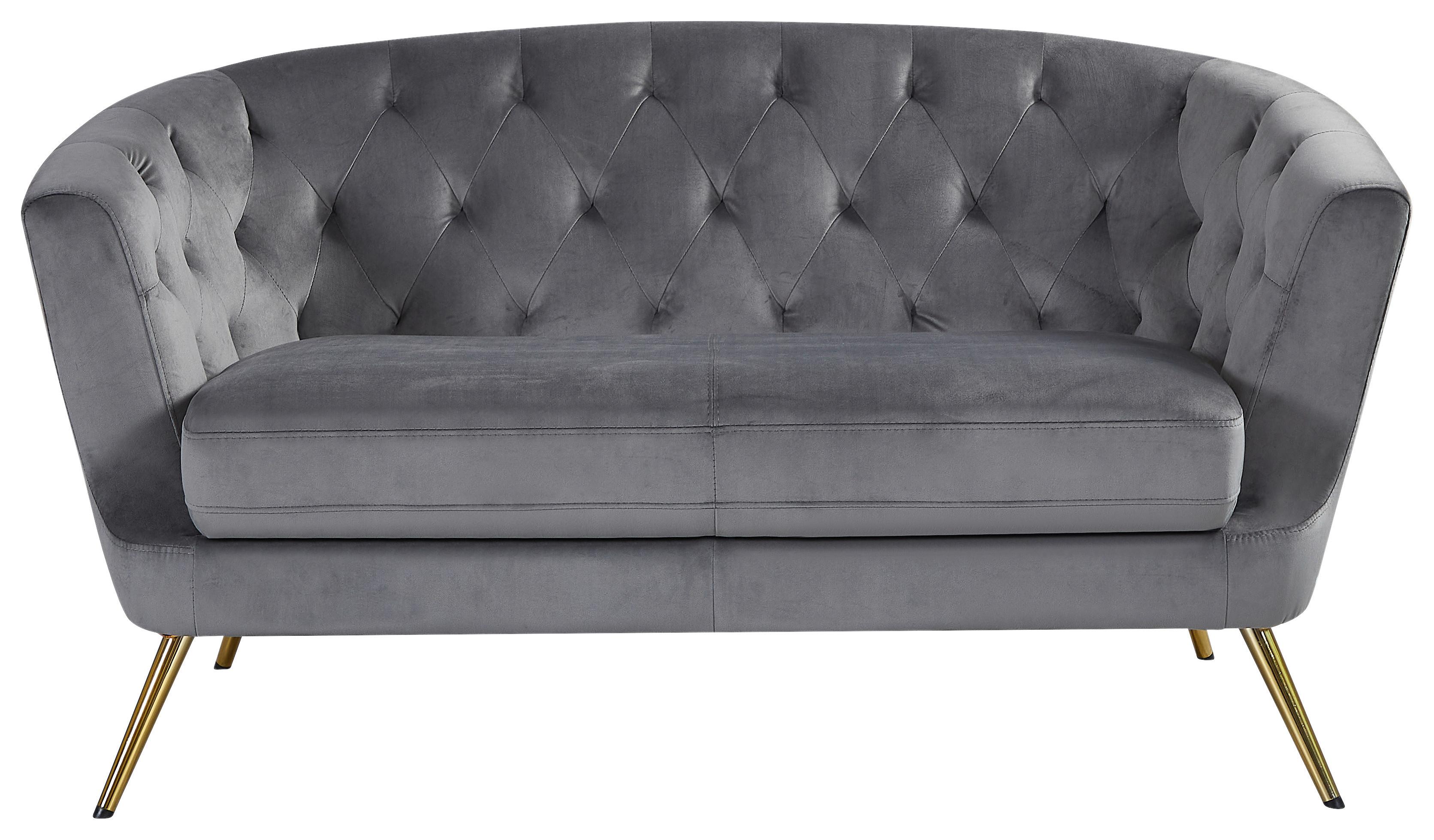 2-sitzer-sofa Lita Grau Samt - Goldfarben/Grau, MODERN, Textil/Metall (150/78/83cm) - Ti'me
