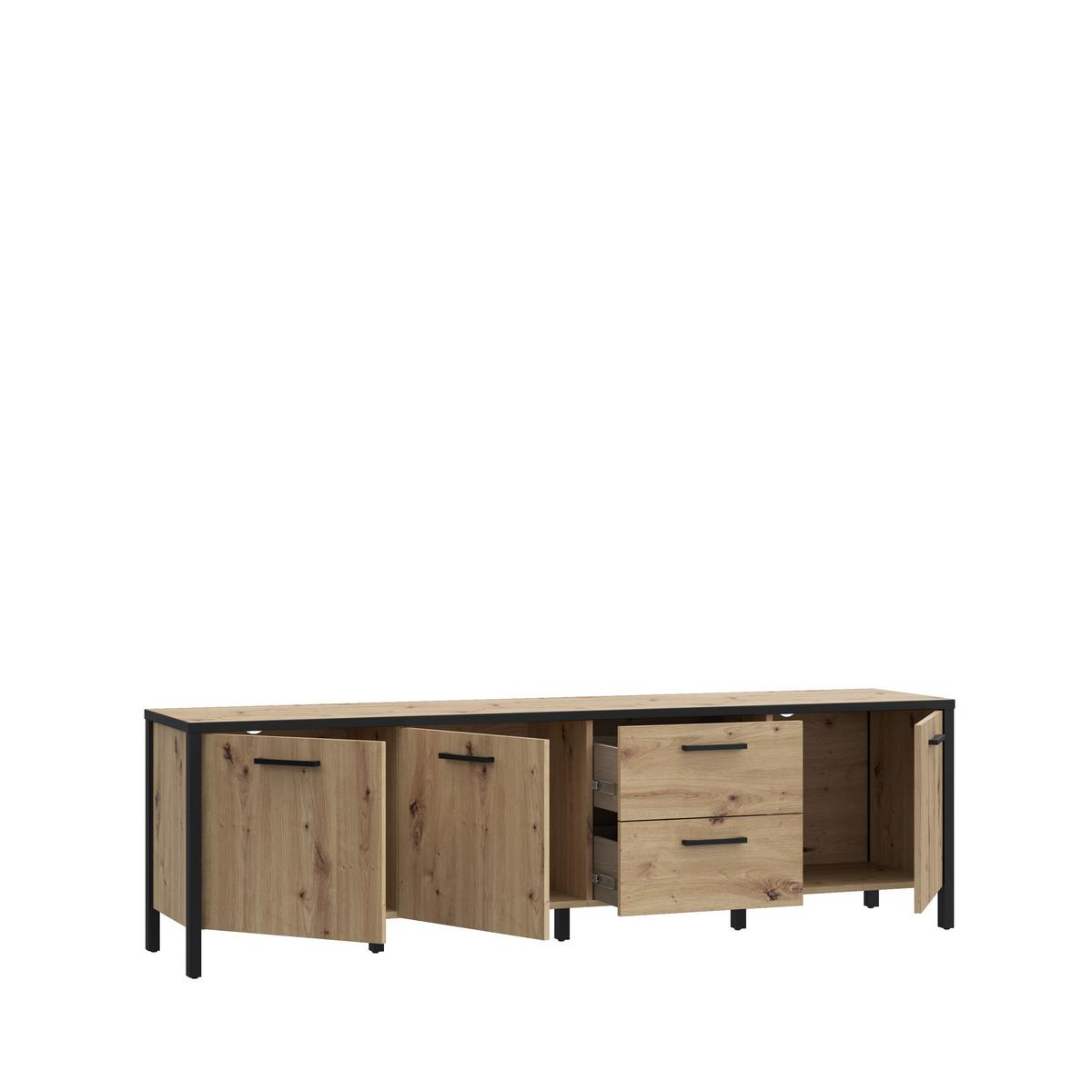 TV komoda Kirikus, š: 185 cm - černá/dub artisan, Lifestyle, kompozitní dřevo (184,5/54,3/40,2cm) - Mömax