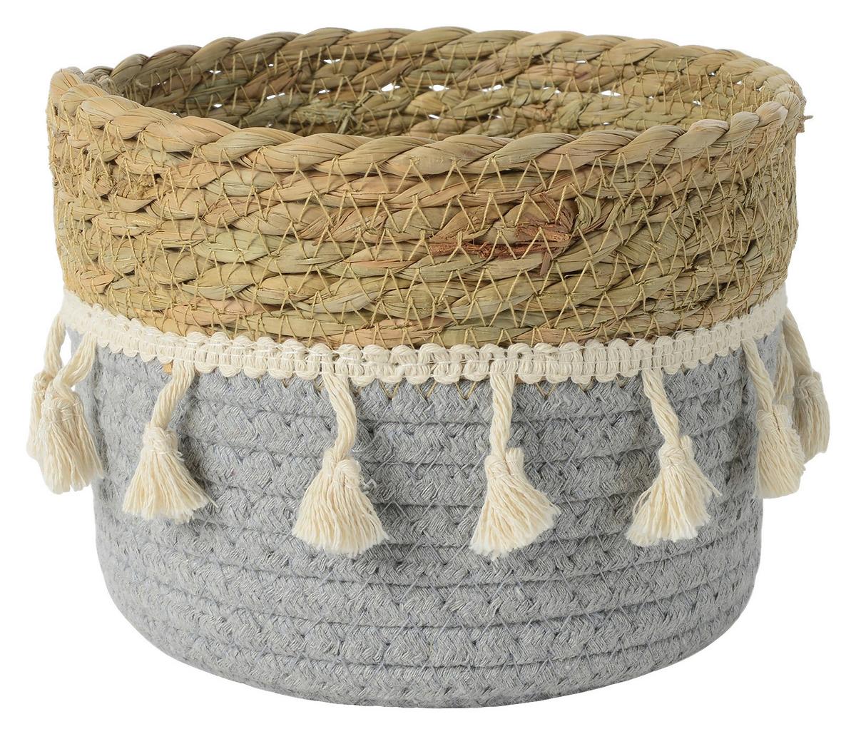 Aufbewahrungskörbchen Lisa - Schwarz/Weiß, KONVENTIONELL, Naturmaterialien/Textil (18/13cm) - Ondega