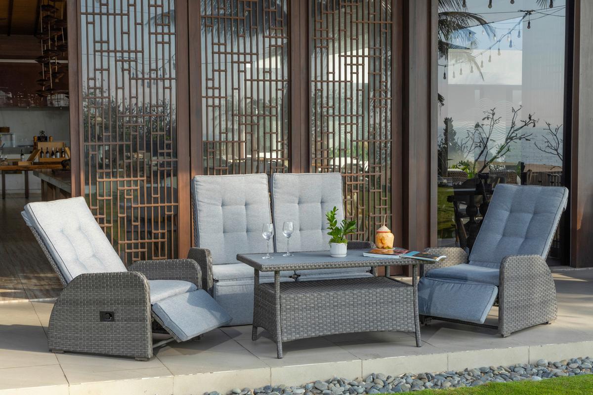 Loungegarnitur 4-Tlg Santander Metall/Polly-Rattan mit Kissen - Grau, MODERN, Kunststoff/Textil - Beldano