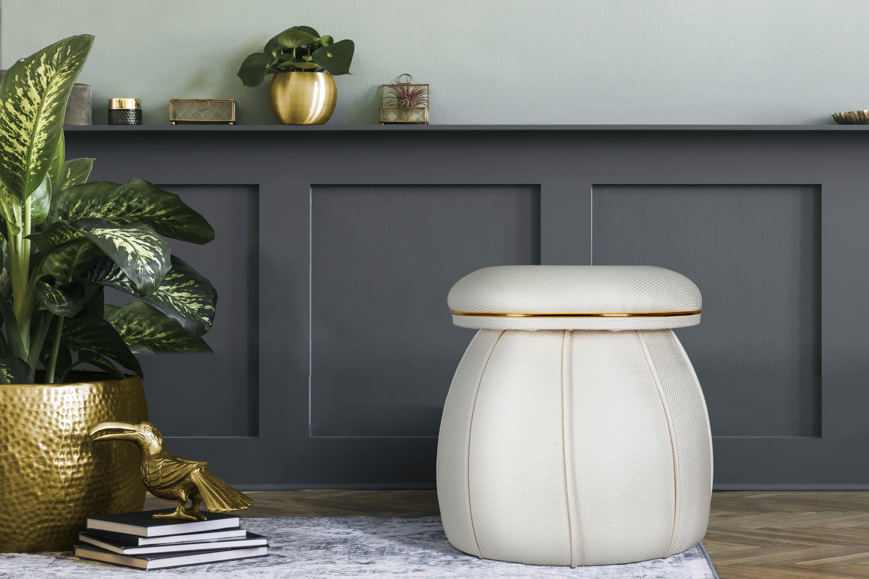 Hocker Corin 145 Beige/Goldfarben D: 51,5 cm - Beige/Goldfarben, Design, Textil (51,5/55cm) - Kayoom