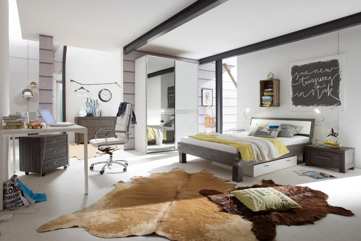 Bett Factory-line Kopfteil Mit 2 Paneele 200x200 - Grau/Akaziefarben, KONVENTIONELL, Holz (200/200cm) - Hasena