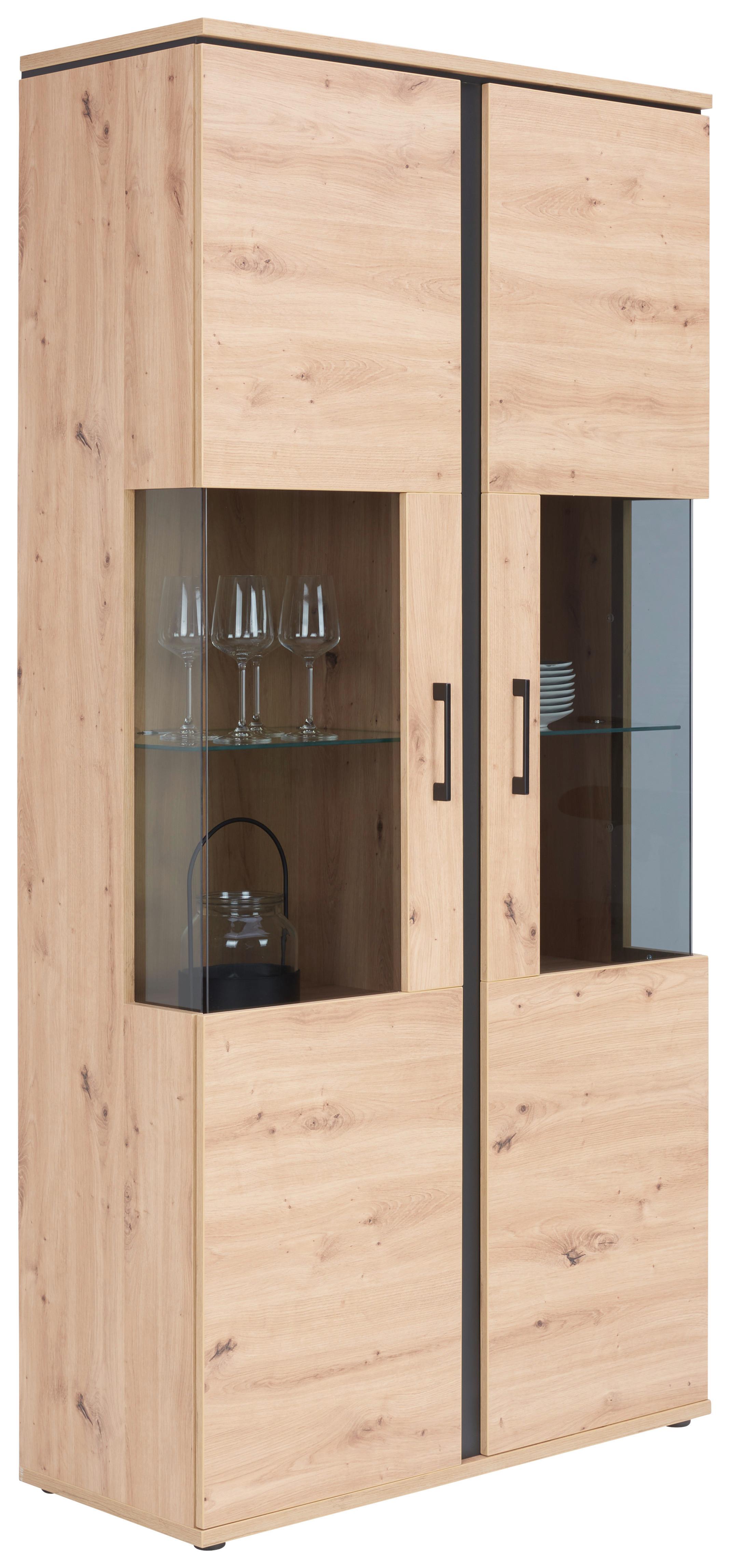Vitrine Mit Softclose B: 95 cm Nature, Eiche Dekor/Schwarz