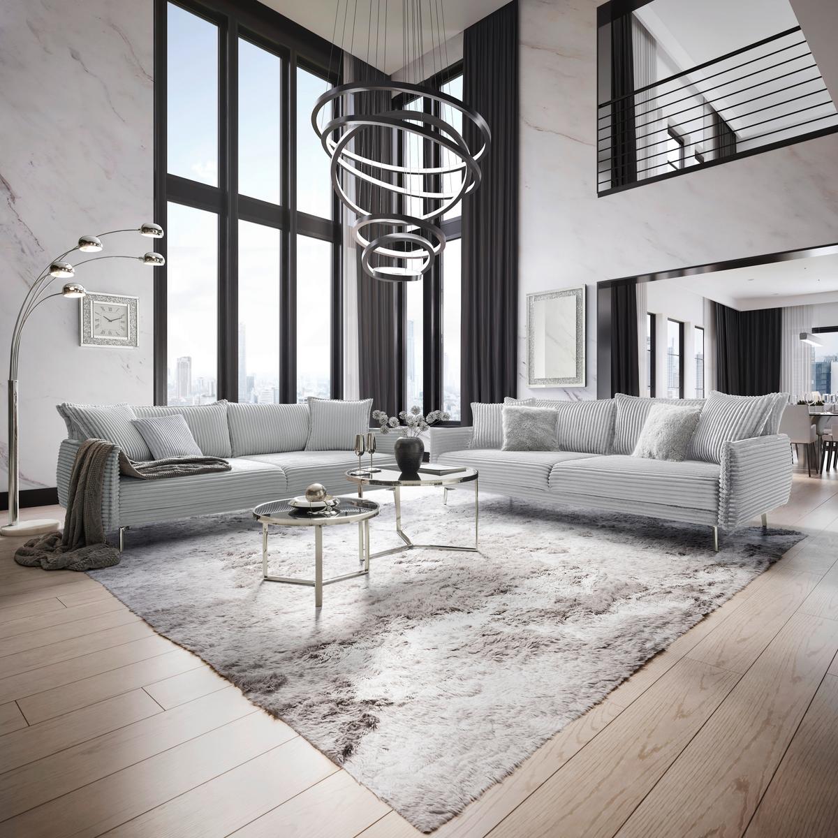 Velká pohovka KISS -TOP- - světle šedá/barvy chromu, Moderní, kov/dřevo (241/90/117cm) - Mömax