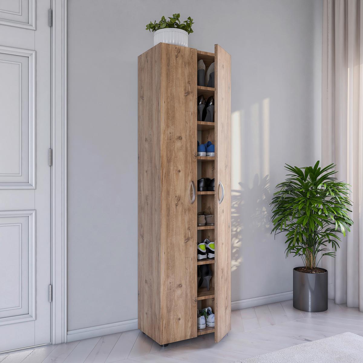 Schuhschrank Ulas Honigeiche Dekor B: 49 Cm - Honigeiche/Grau, MODERN, Holzwerkstoff (49/173/30cm) - MID.YOU