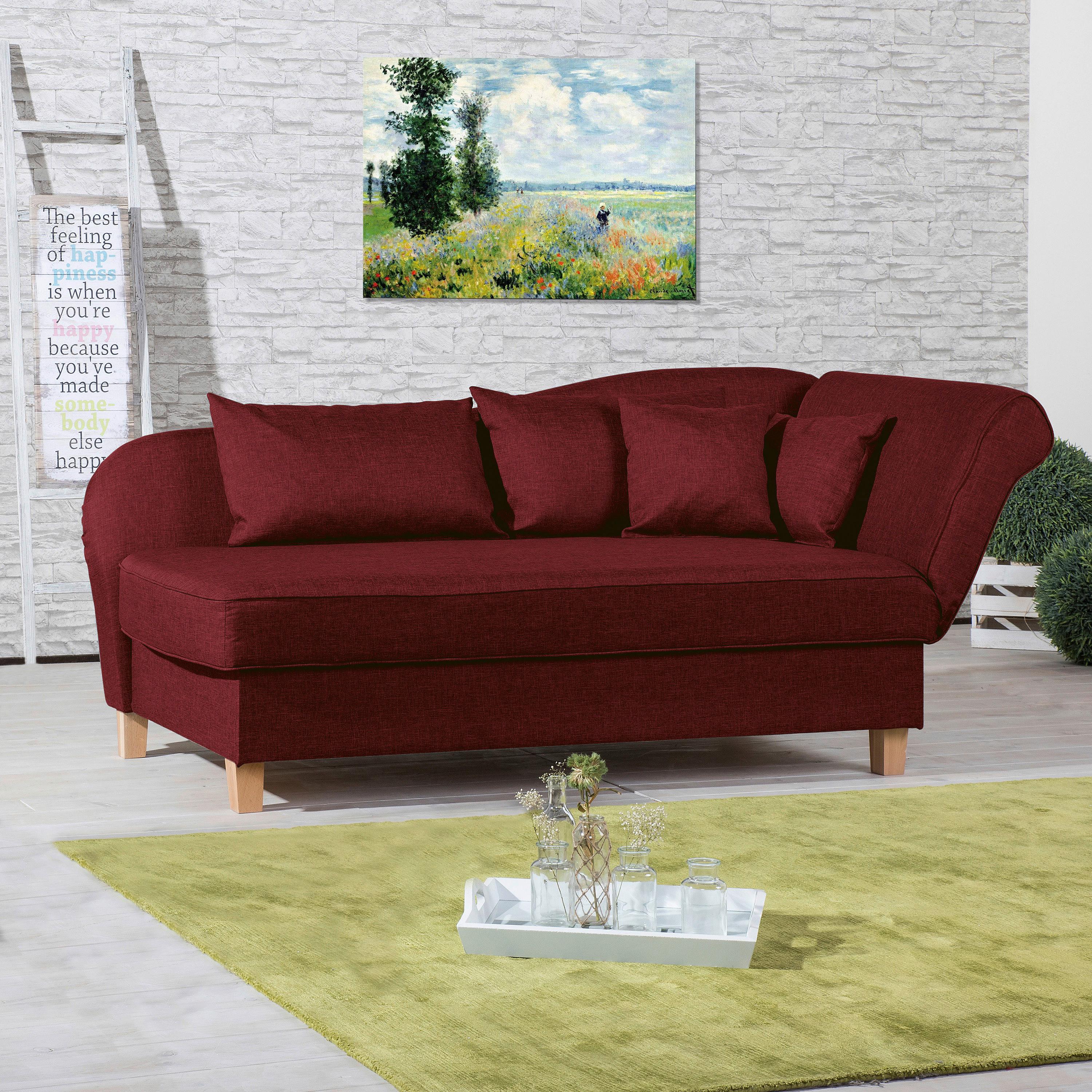 Recamiere Selma Rot Rechts Mit Bettkasten+schlaffunktion - Rot/Buchefarben, Design, Textil (190/88/82cm) - Max Winzer