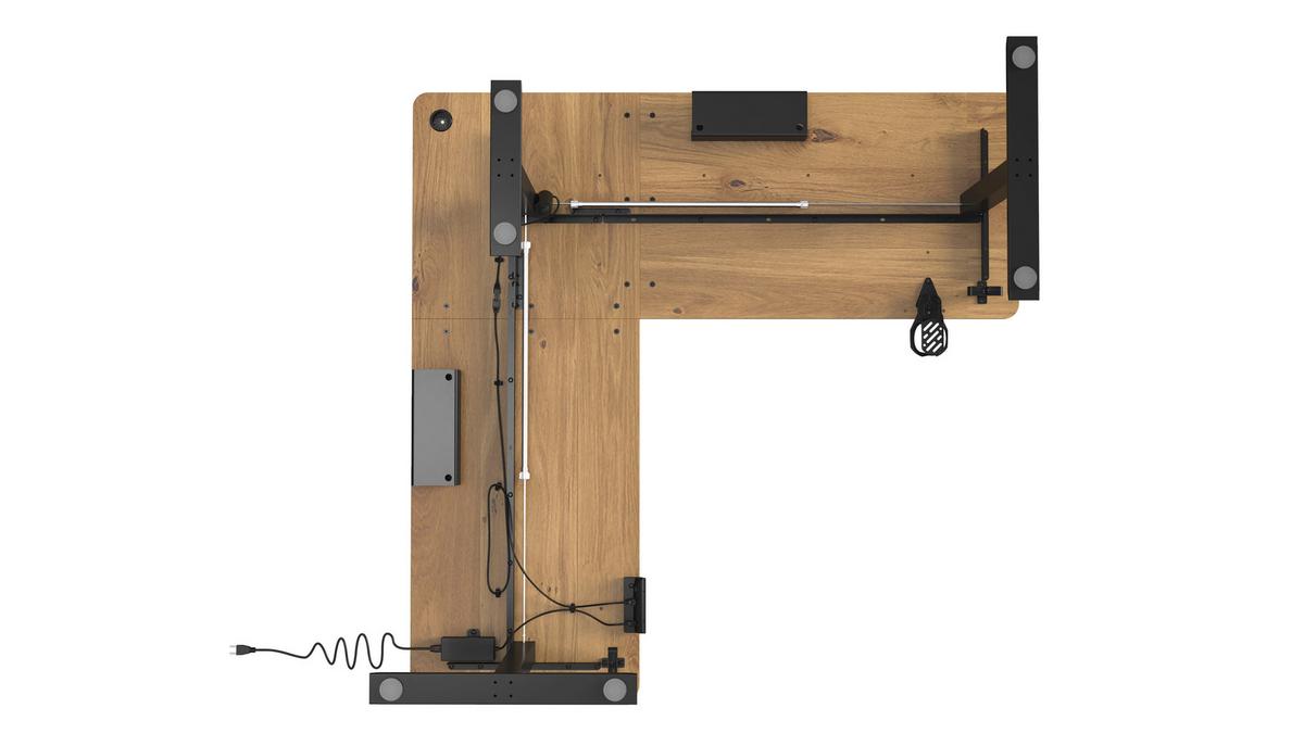 Eckschreibtisch Nimi Schwarz/Eiche L: 160cm - Plankeneiche/Schwarz, MODERN, Holzwerkstoff/Kunststoff (160/140/72-117cm) - Livetastic