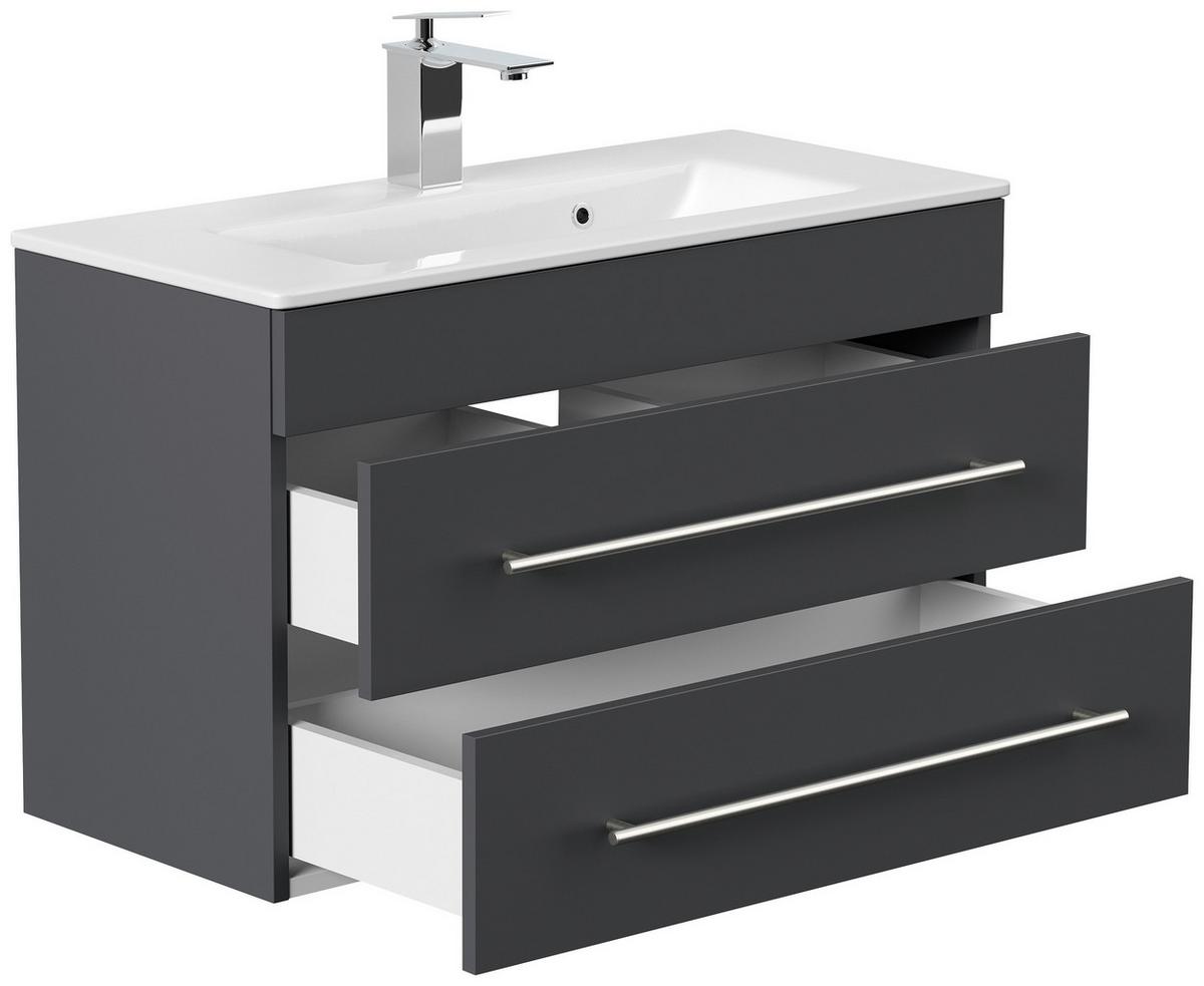 Badezimmer Portus Graphitfarben B: 80,4cm - Graphitfarben/Weiß, MODERN, Keramik/Holzwerkstoff (80,4cm) - MID.YOU