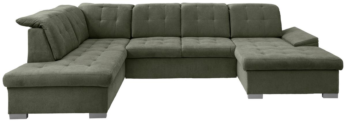 Wohnlandschaft Zira Dunkelgrün U: 212x330x169cm - Chromfarben/Dunkelgrün, MODERN, Textil (212/330/169cm) - Livetastic