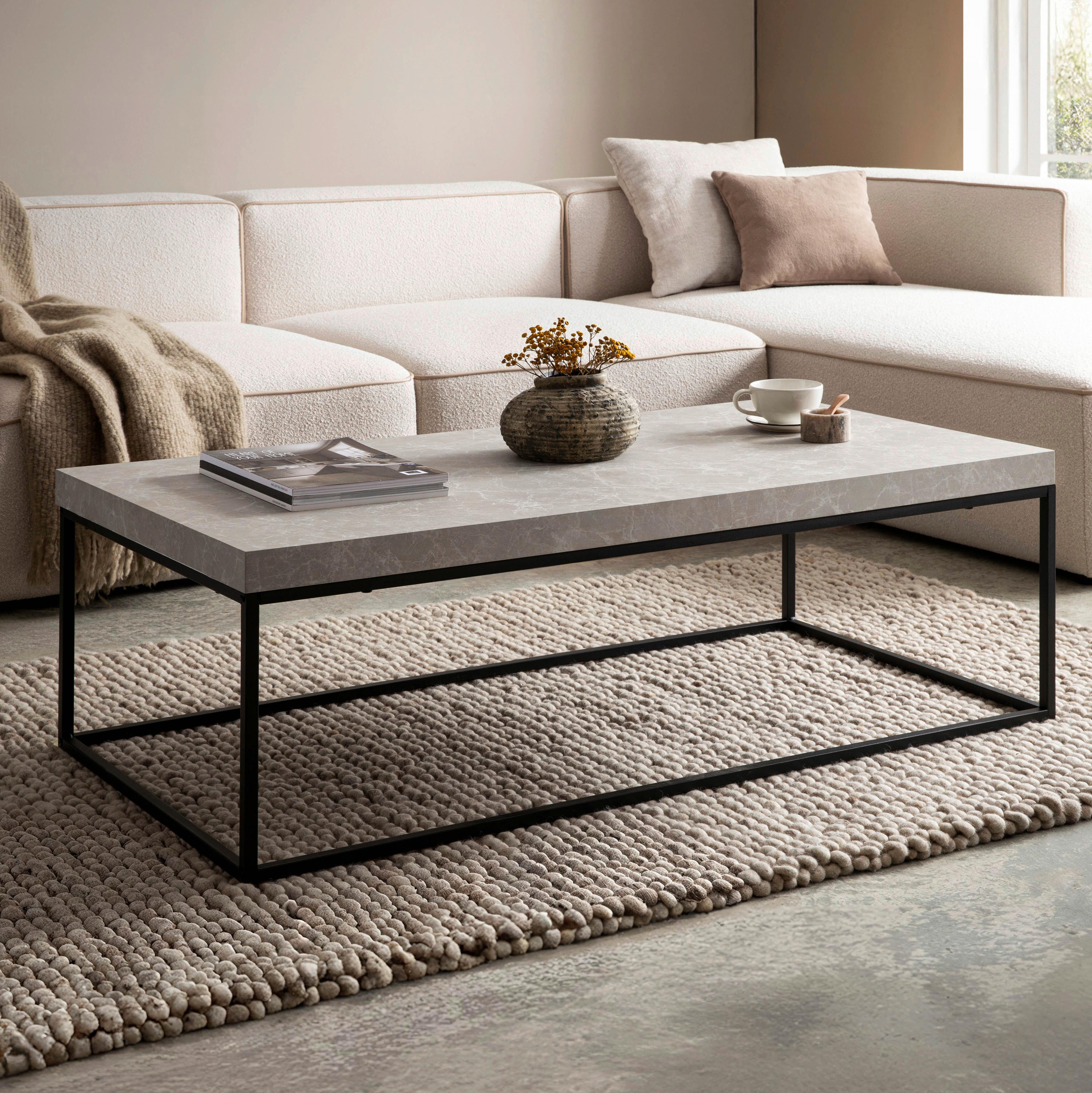Couchtisch Sandfarben L: 120 Cm - Sandfarben/Schwarz, Design, Holzwerkstoff/Metall (120/60/38cm) - Livetastic