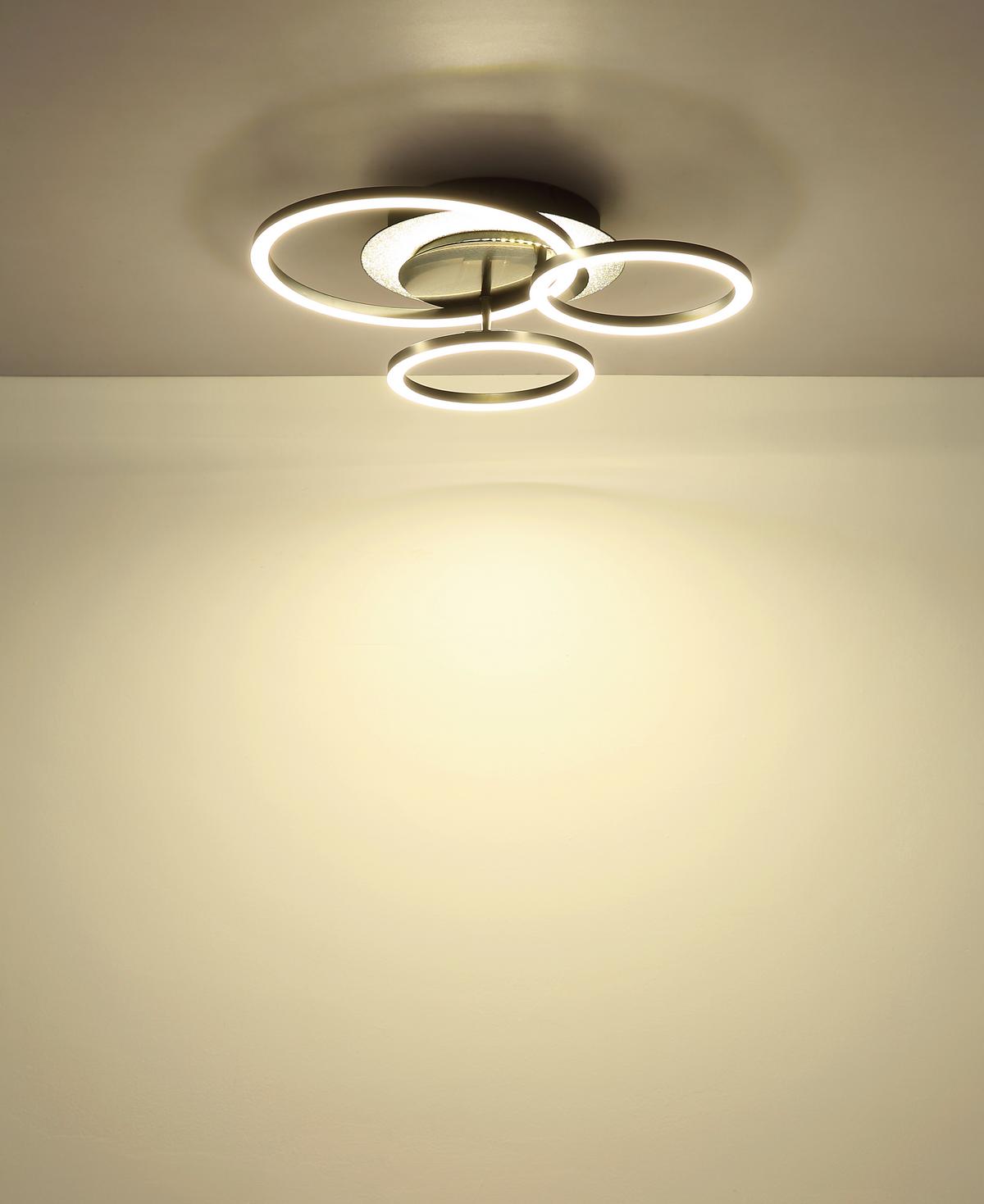 LED-Deckenleuchte Memory-Funktion - Silberfarben/Schwarzchrom, Design, Kunststoff/Metall (46/42/11,5cm) - Globo