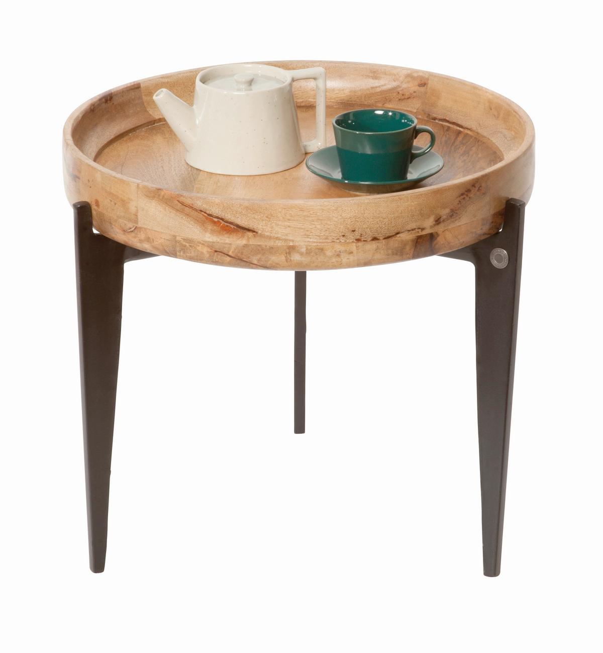 BEISTELLTISCH Mangoholz B: 46cm - Schwarz/Naturfarben, Design, Holz/Metall (46/46/42cm) - MID.YOU