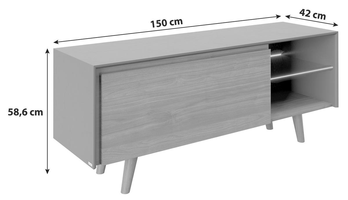 Lowboard Victoria B: 150 Cm Wallnuss Dekor/grau - Walnussfarben, KONVENTIONELL, Glas/Holzwerkstoff (150/58,6/42cm) - Playboy